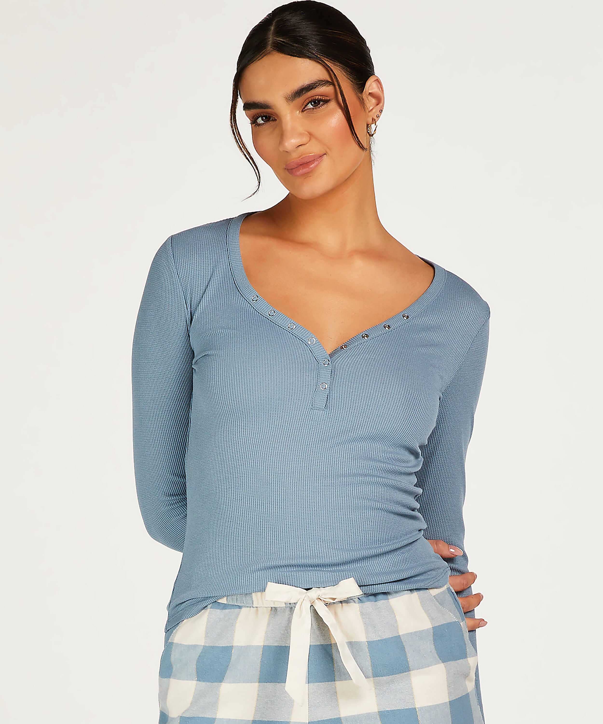 Langarm-Pyjamatop, Blau