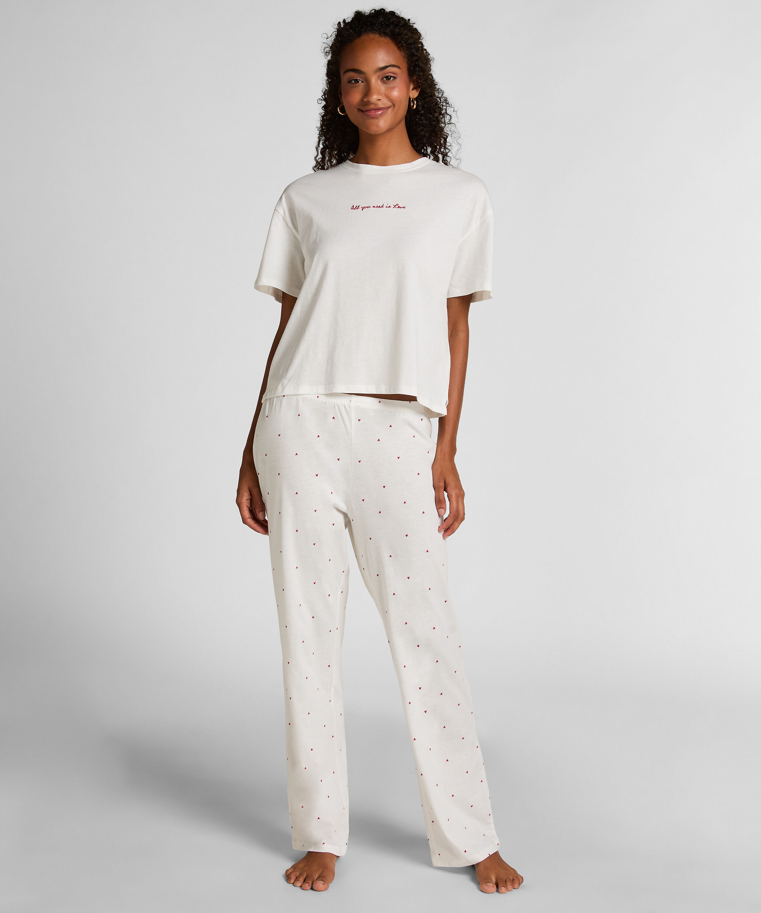 Pyjamaset Baumwolle bedruckt, Weiß
