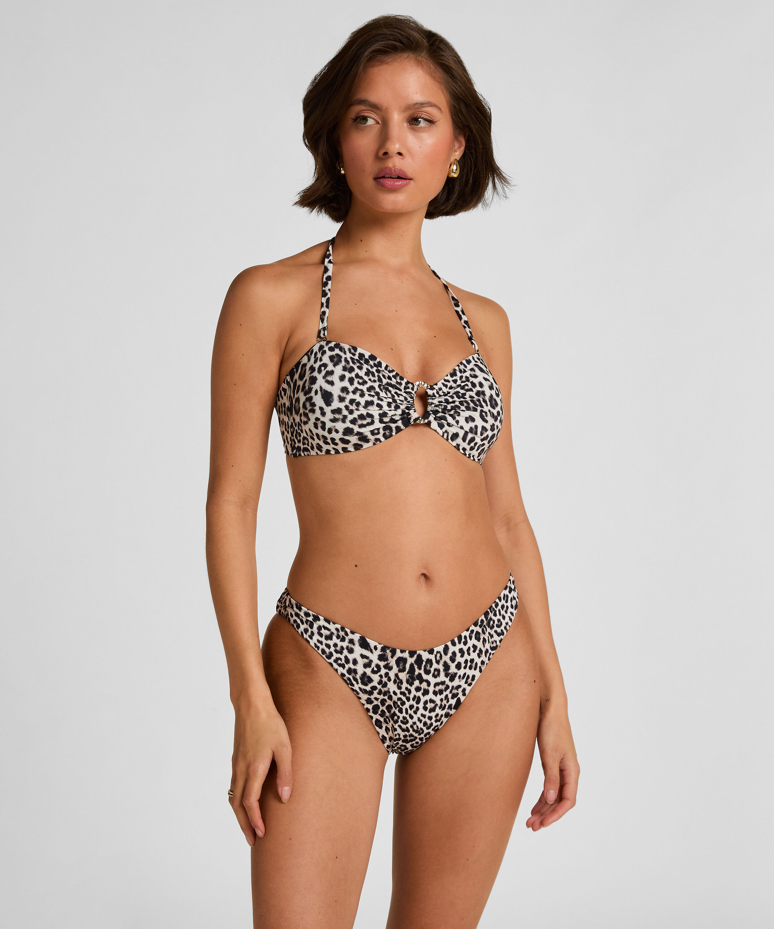 Highleg Bikinihose Leopard, Schwarz