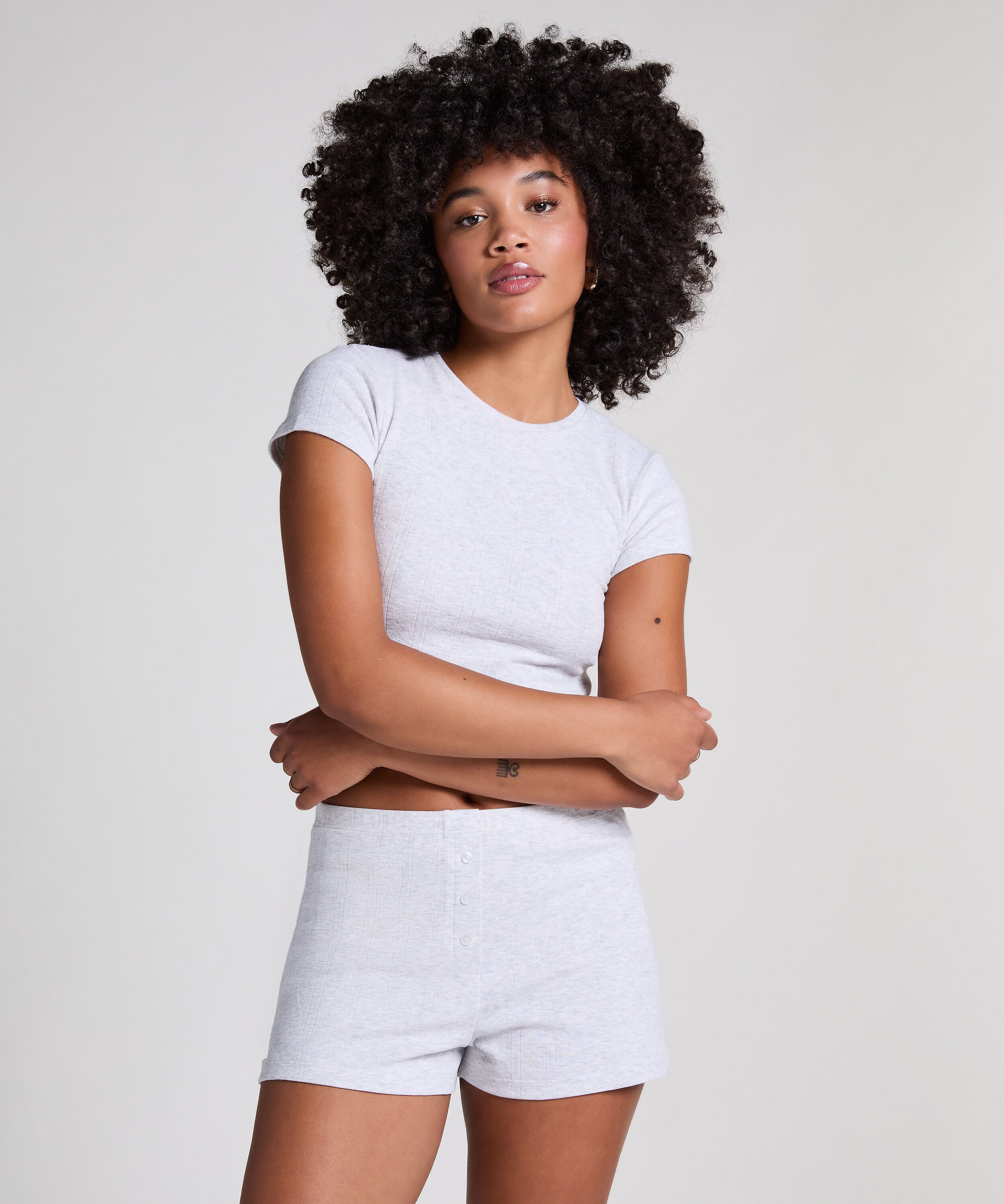 Pointelle-Shorts, Grau
