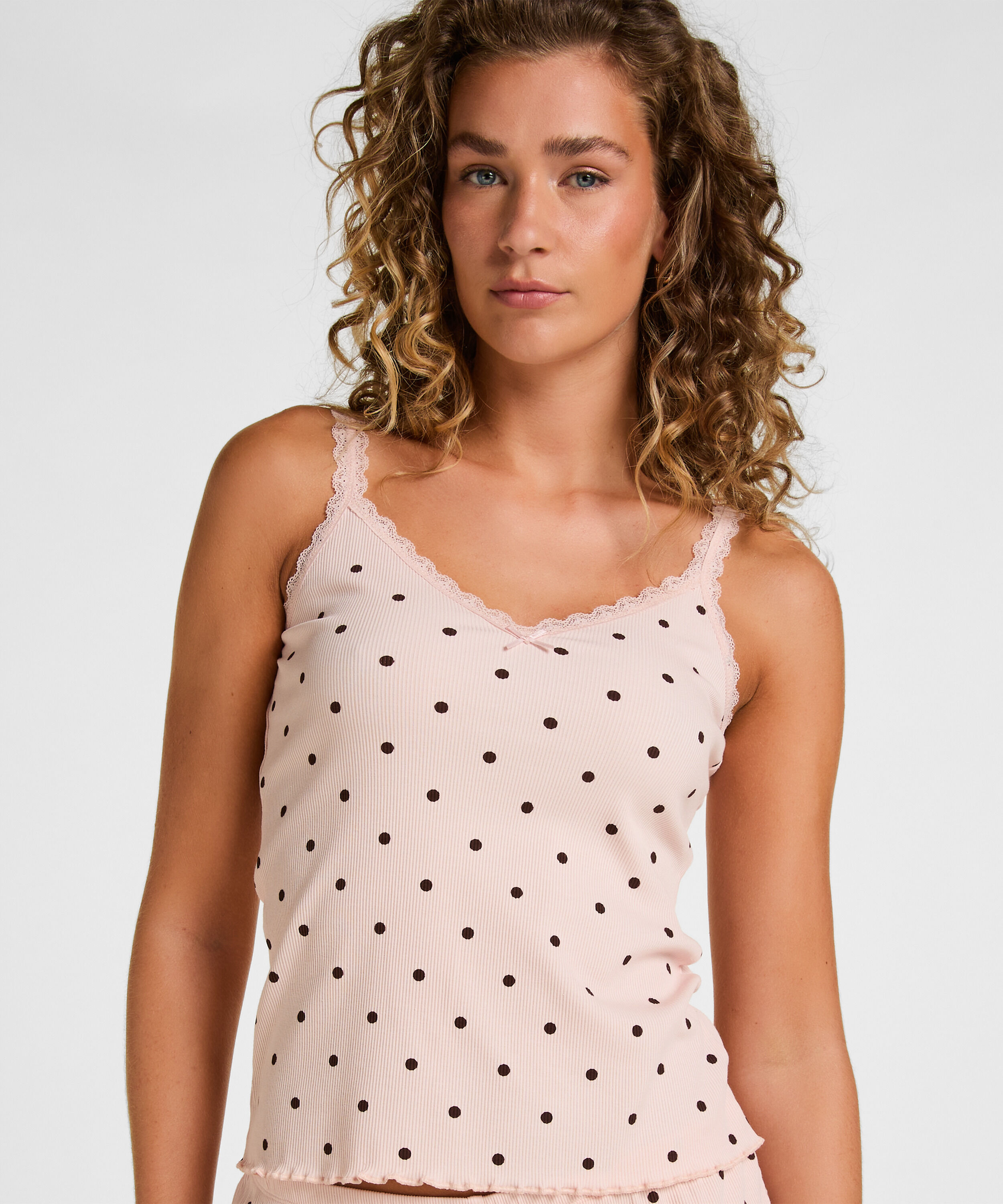 Rippjersey-Top mit Spitze