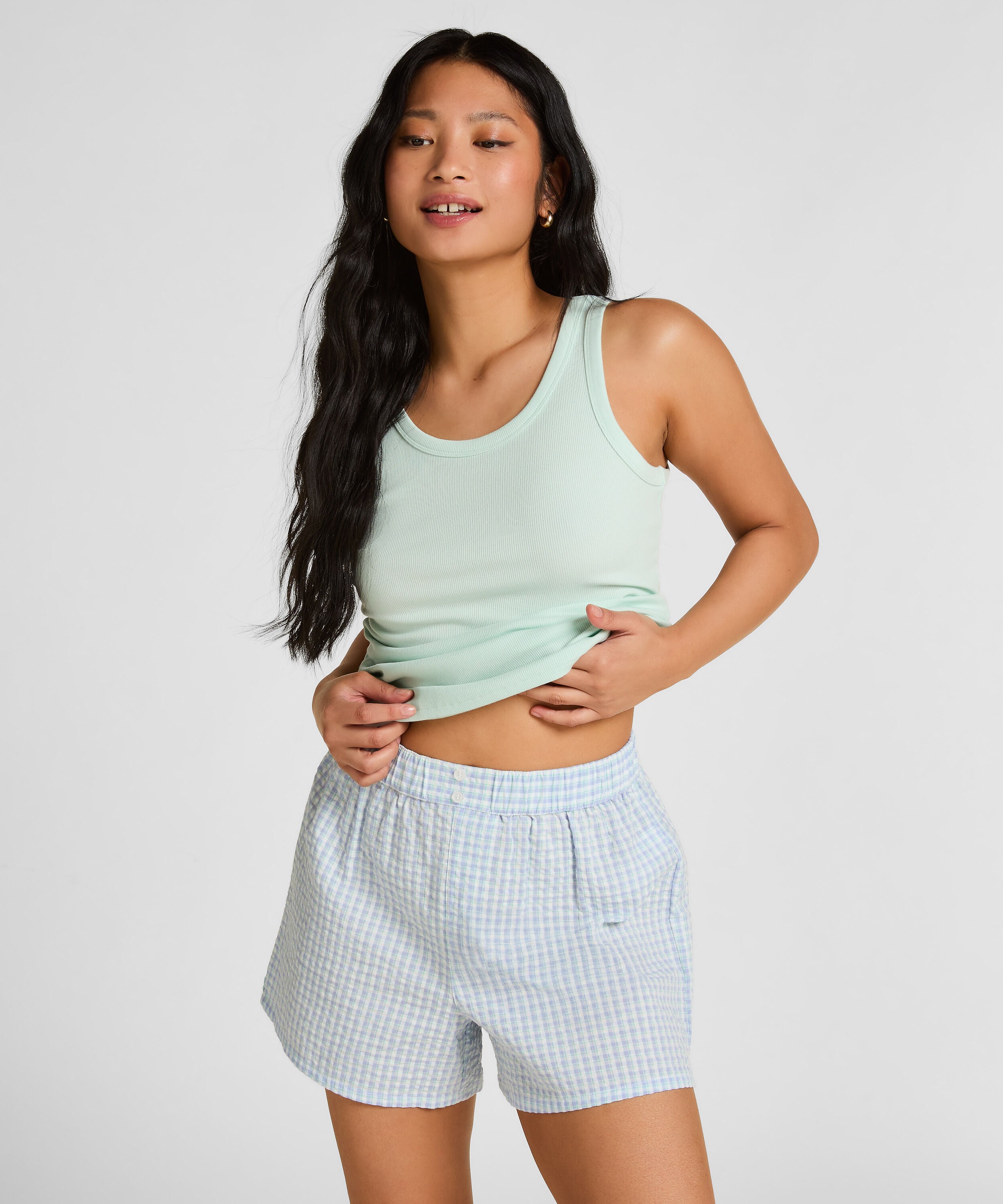 Pyjama Short Seersucker, Blau