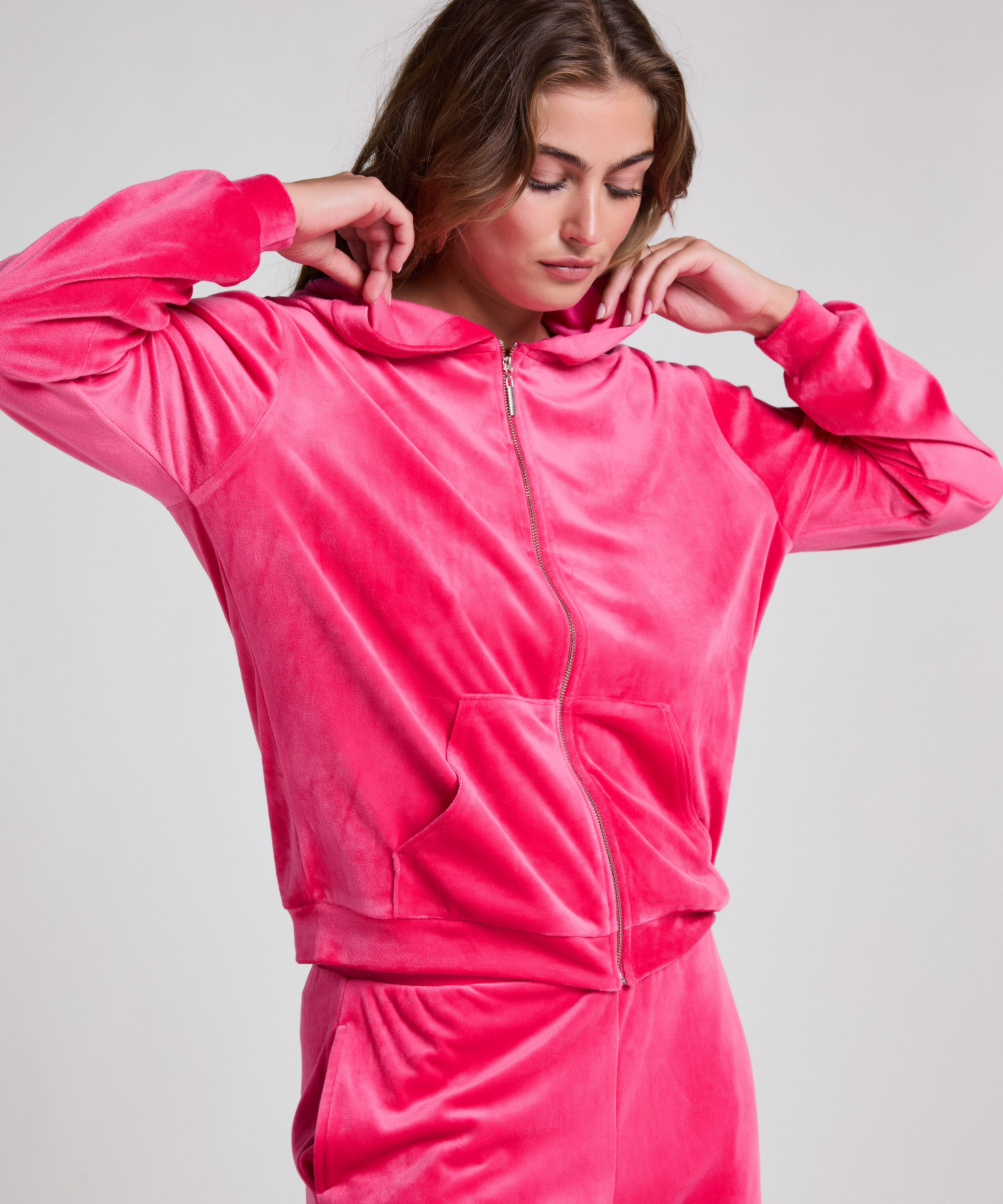 Hoodie Jacke Velours, Rose
