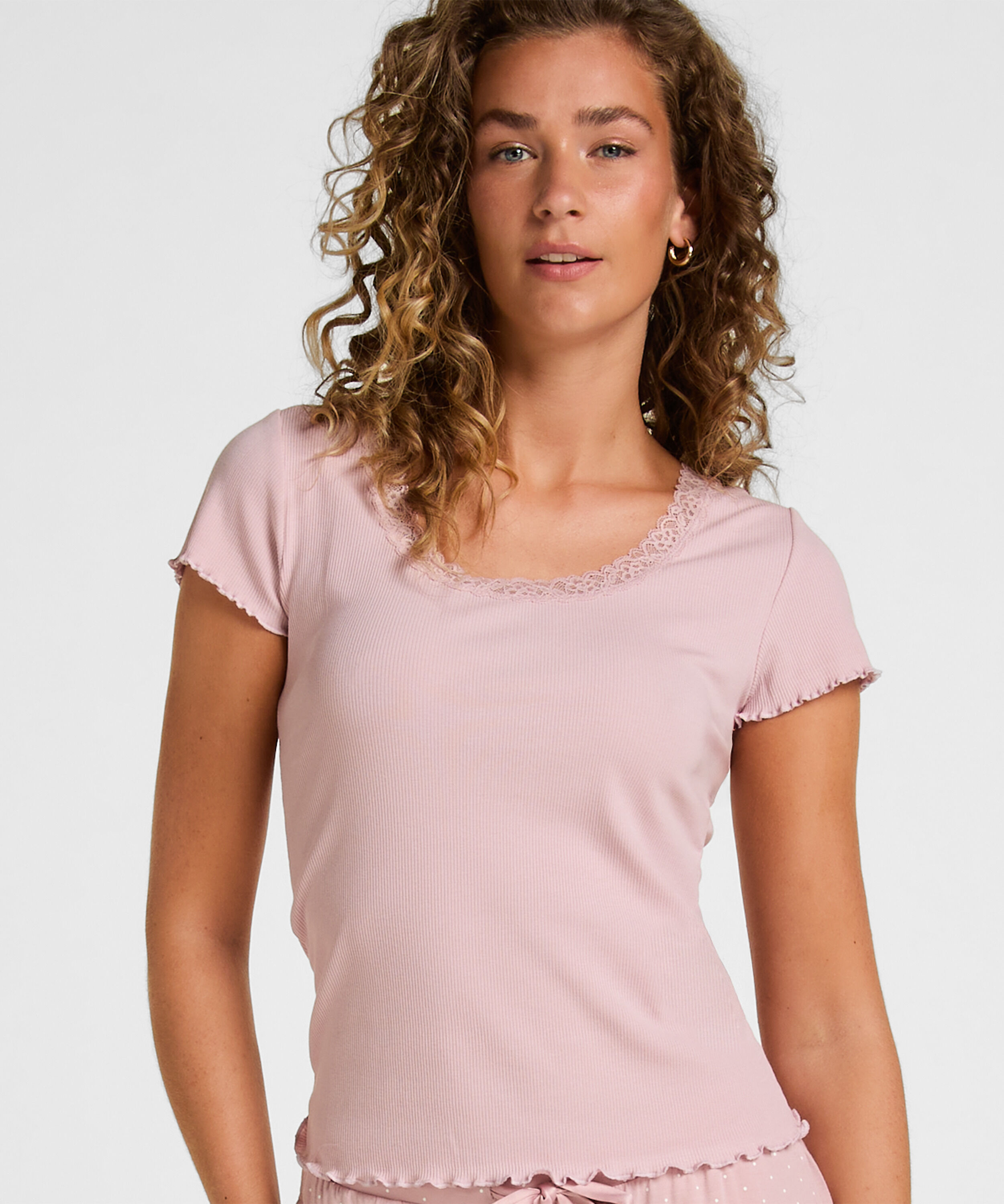 Pyjama-Oberteil Jersey Ripp, Rose Pyjama-Oberteil Jersey Ripp, Rose