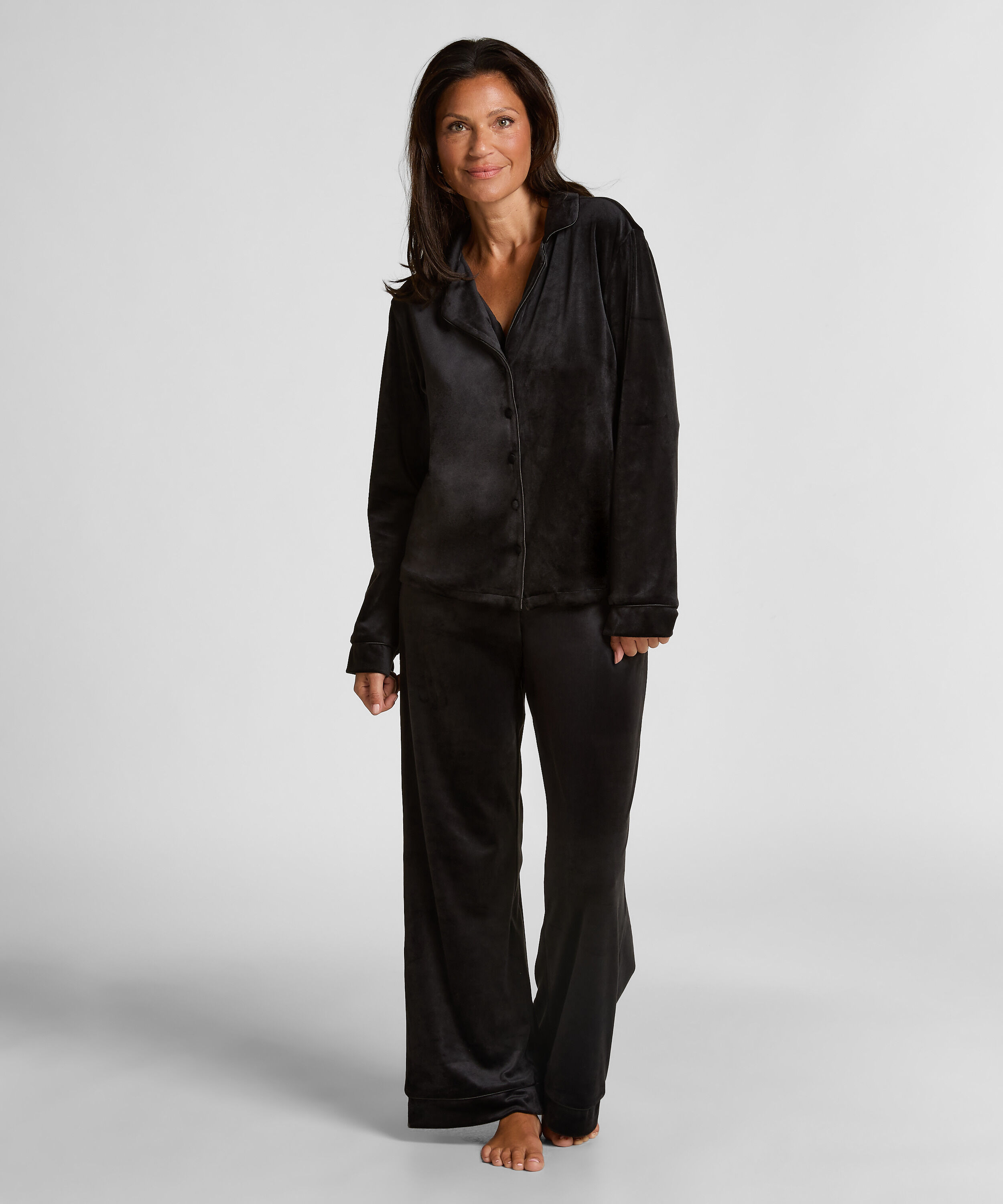 Pyjamahose aus Velours, Schwarz