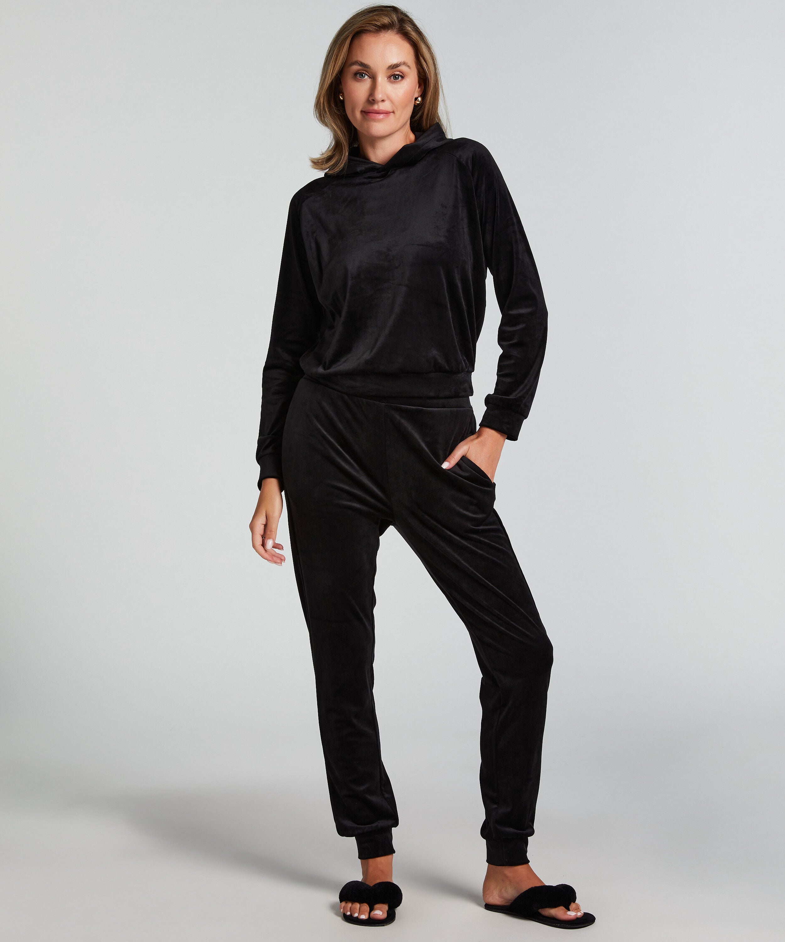 Jogginghose Velours, Schwarz