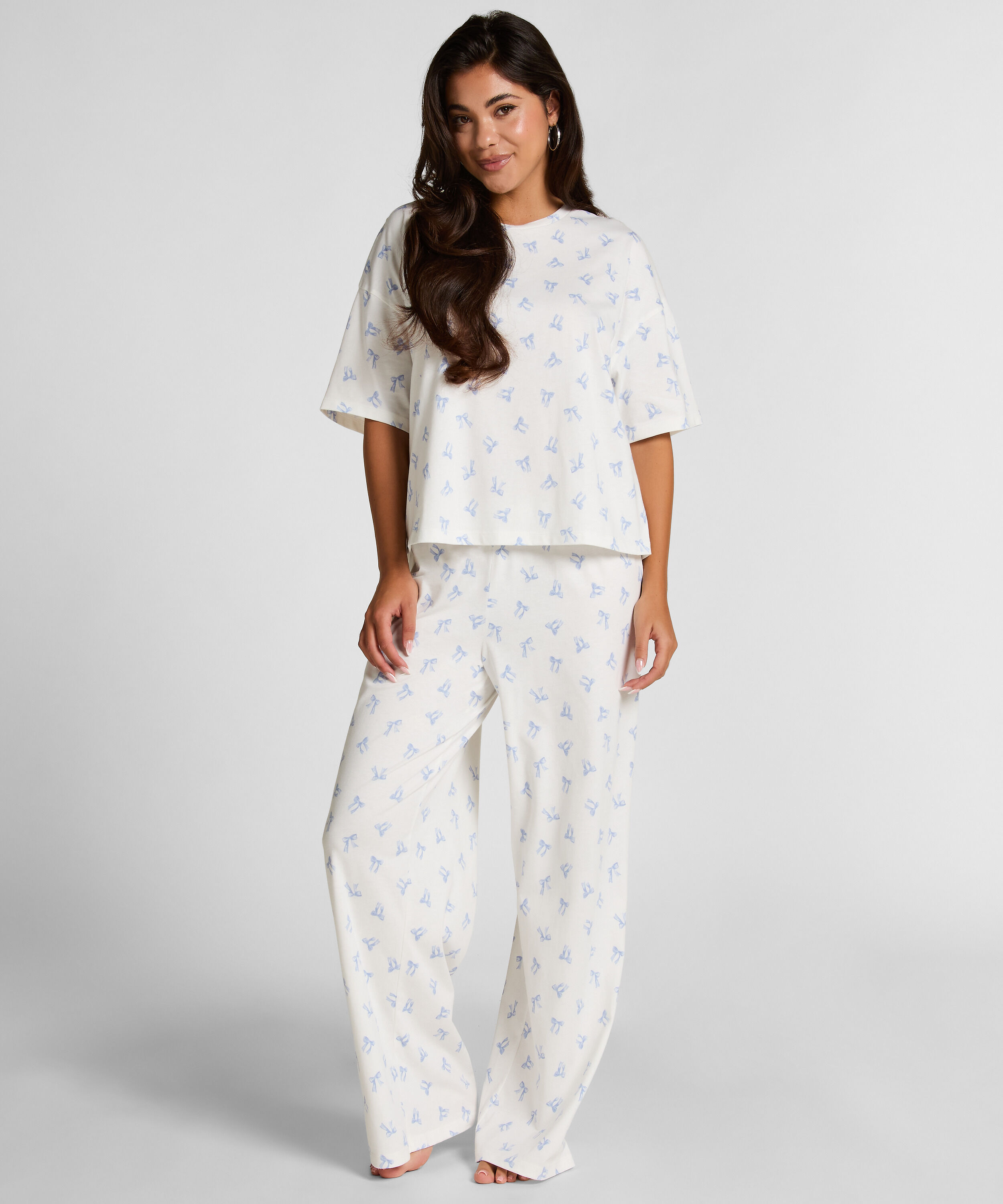 Pyjama-Set Baumwolljersey Lang, Weiß