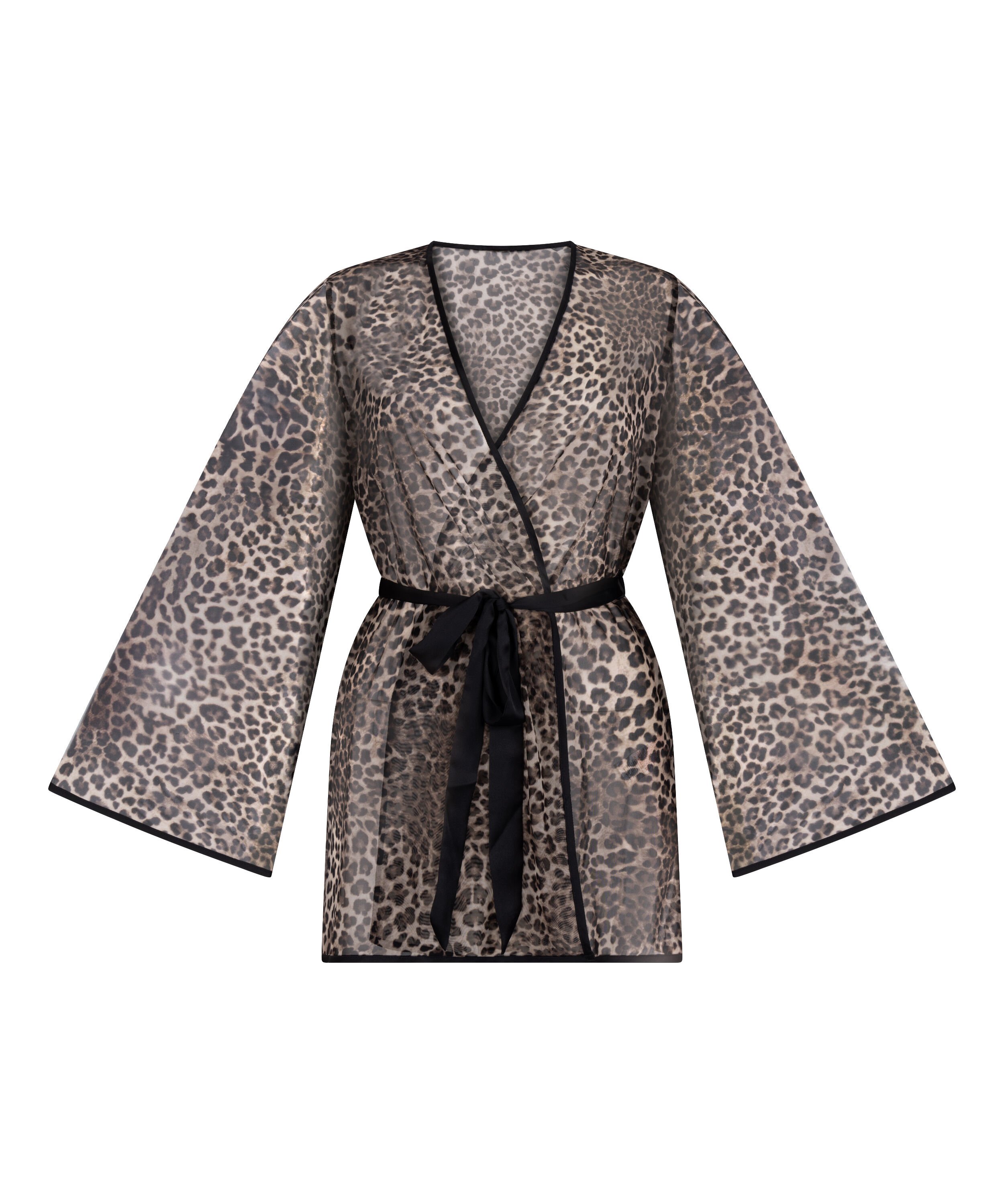 Leopard Mesh-Kimono, Schwarz