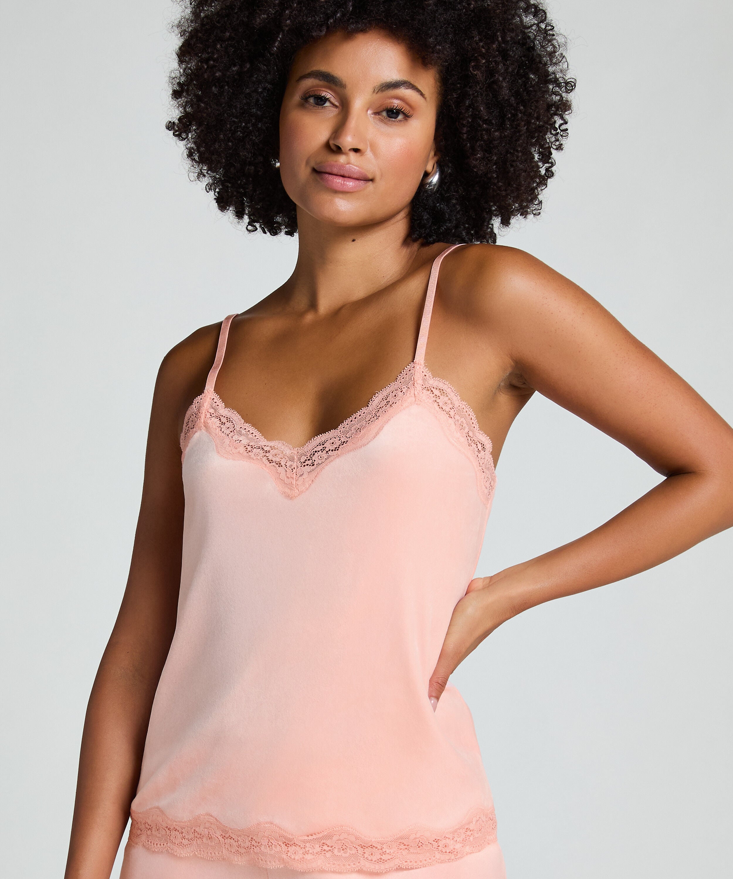 Cami Top Velours Lace, Rose