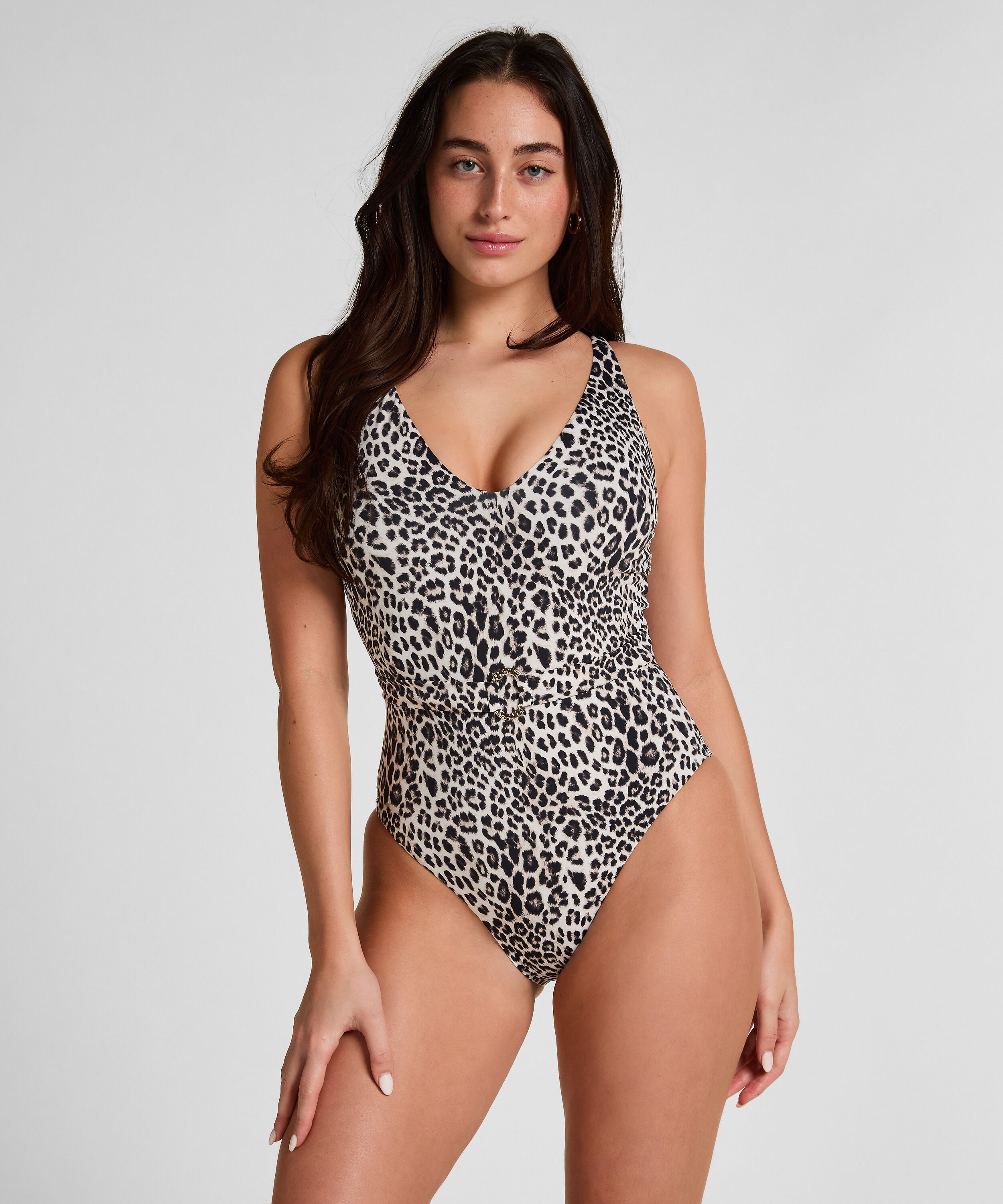 Badeanzug Leopard, Schwarz