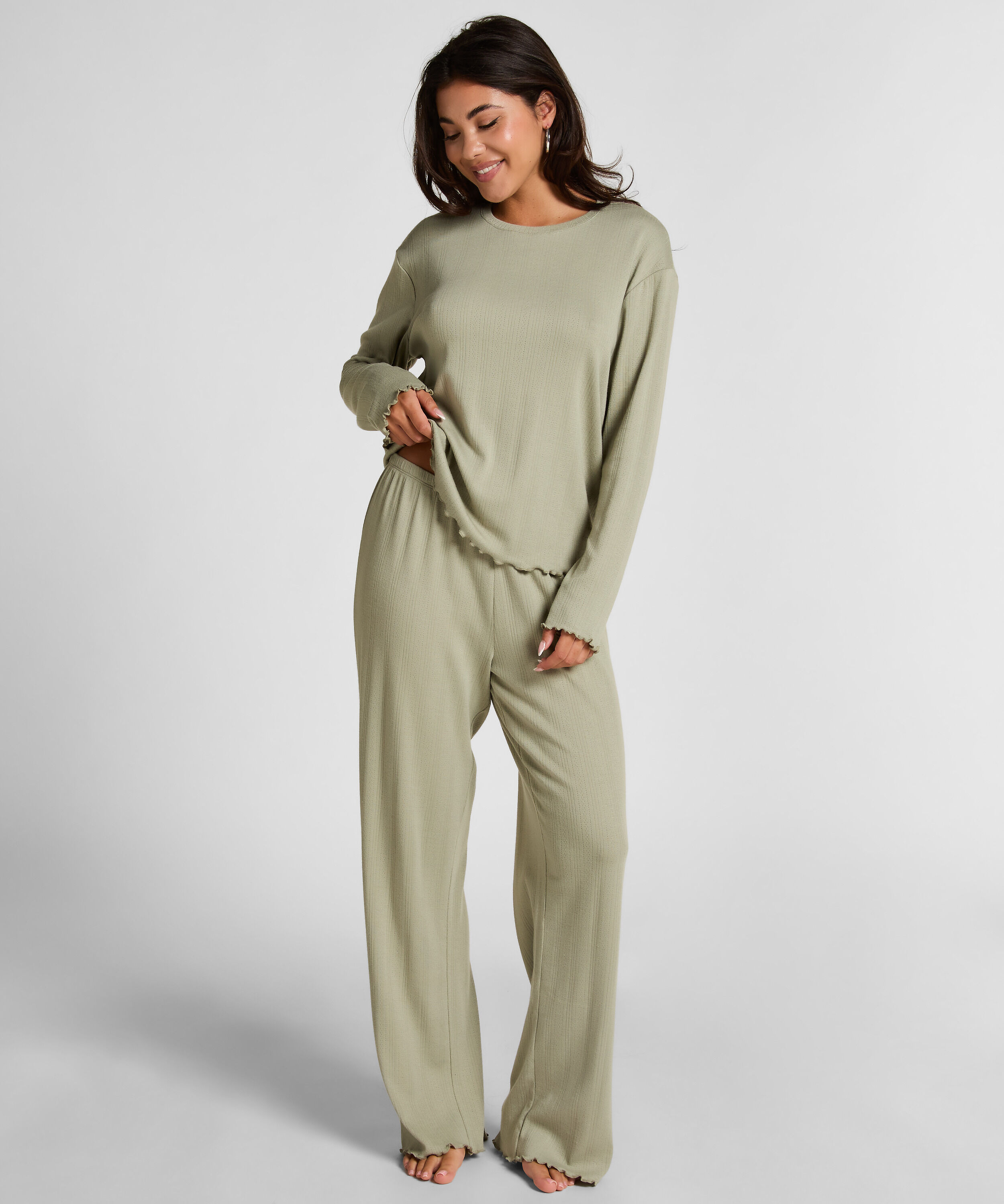 Pyjama Hose Loose Pointelle, Grün
