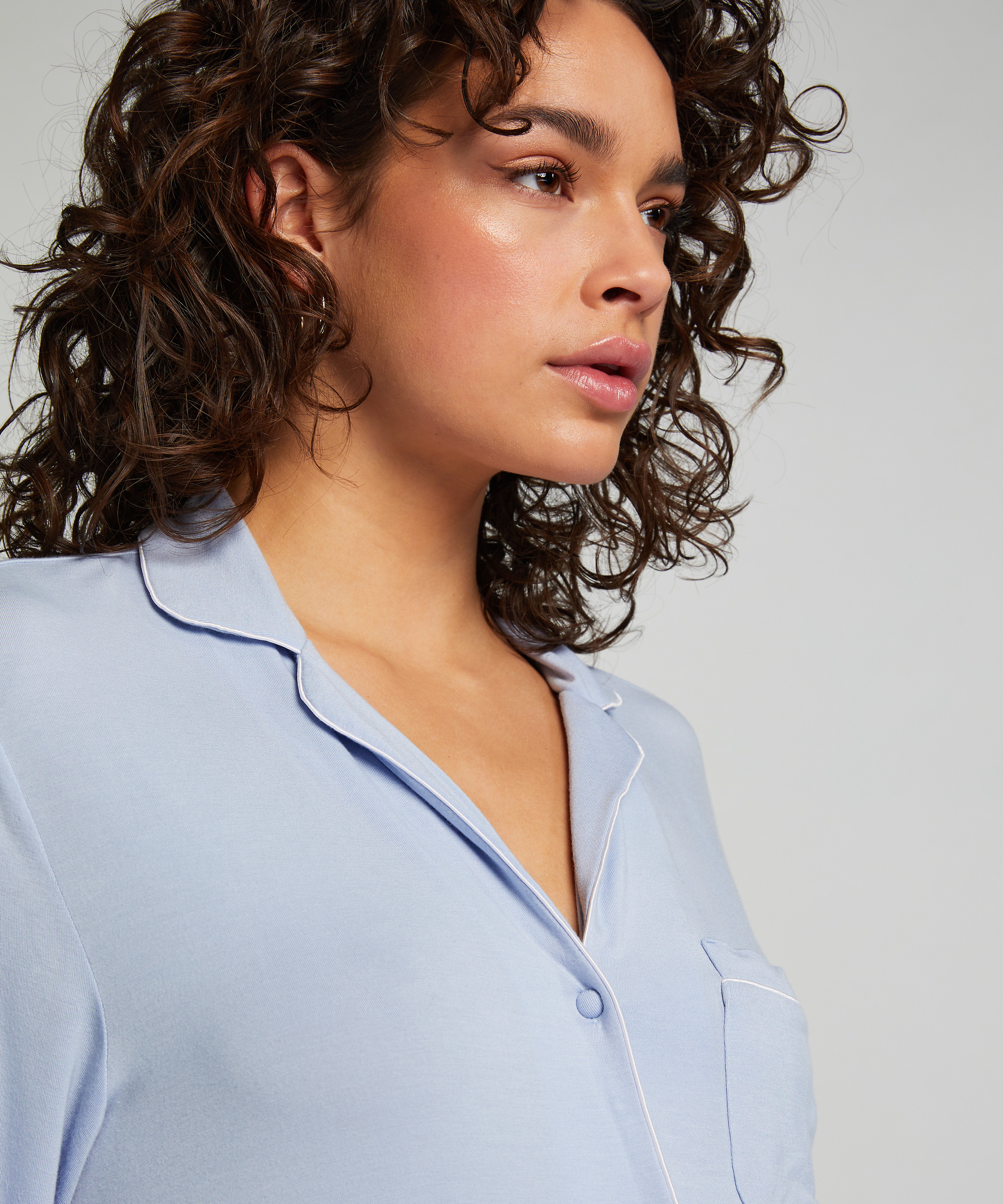 Langärmeliges Jersey-Hemdkleid Essential, Blau, main