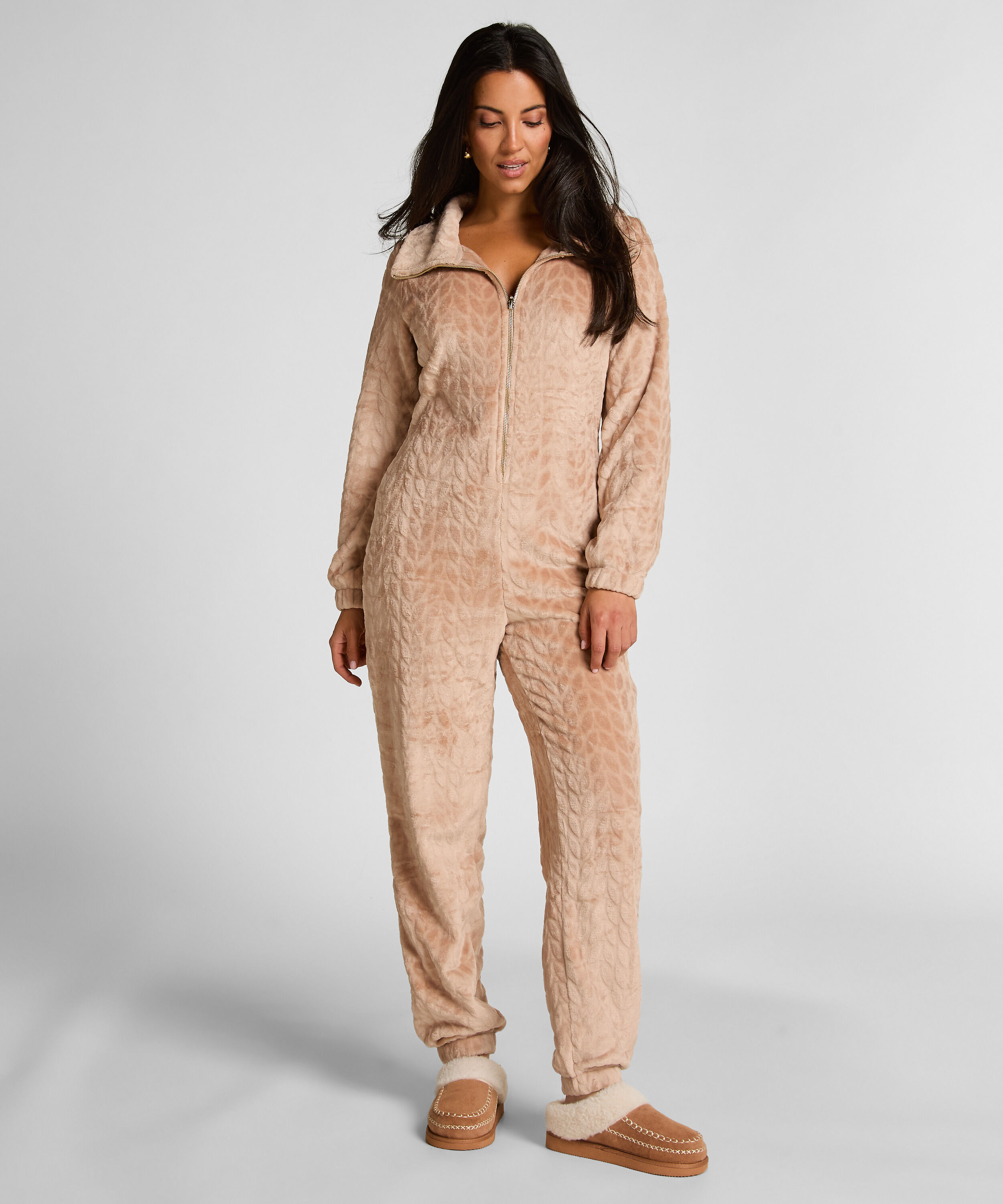 Onesie Cable mit Reißverschluss, Beige Onesie Cable mit Reißverschluss, Beige