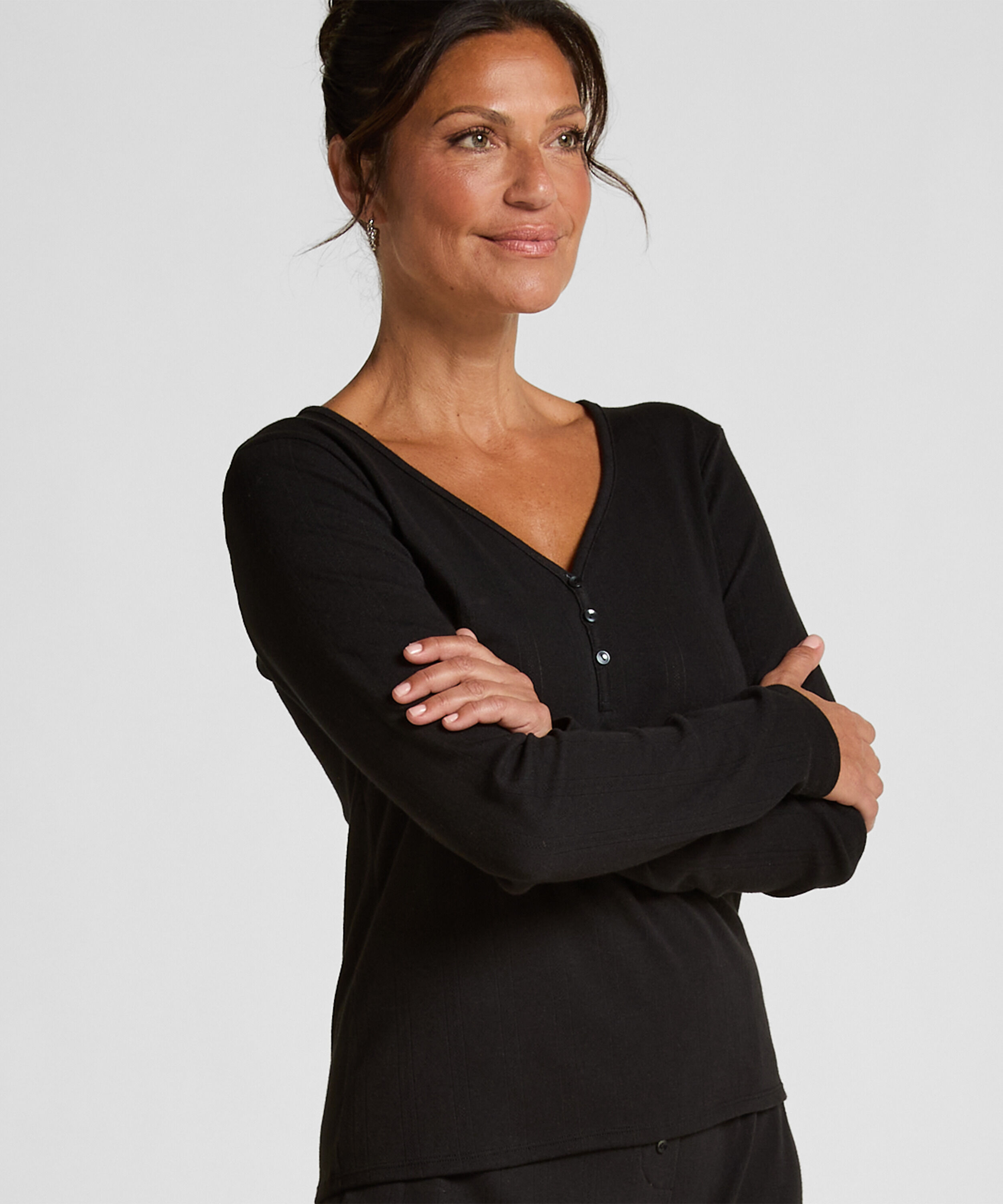 Pyjama-Oberteil Henley, Schwarz Pyjama-Oberteil Henley, Schwarz