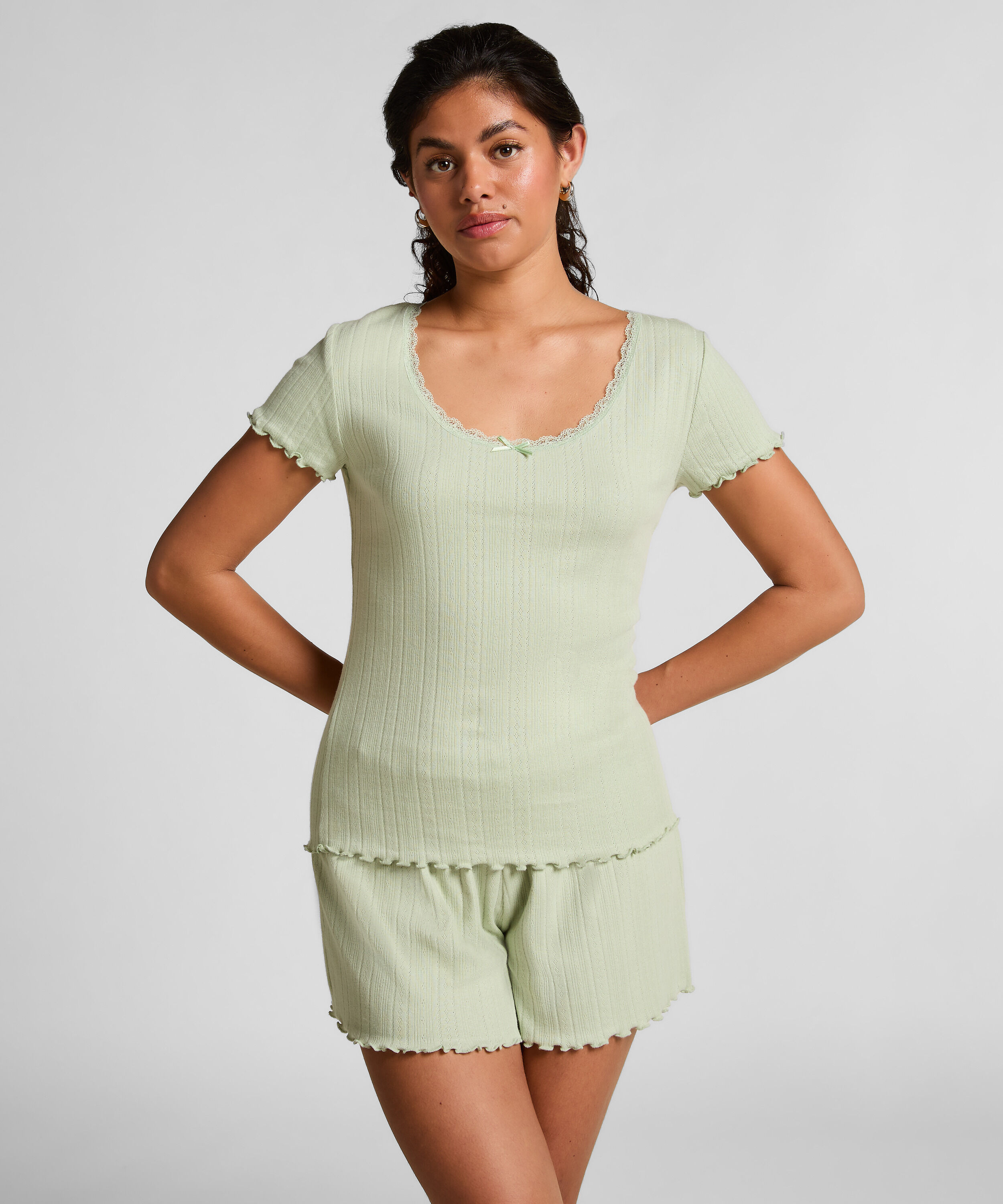 Pointelle-Top mit Spitze