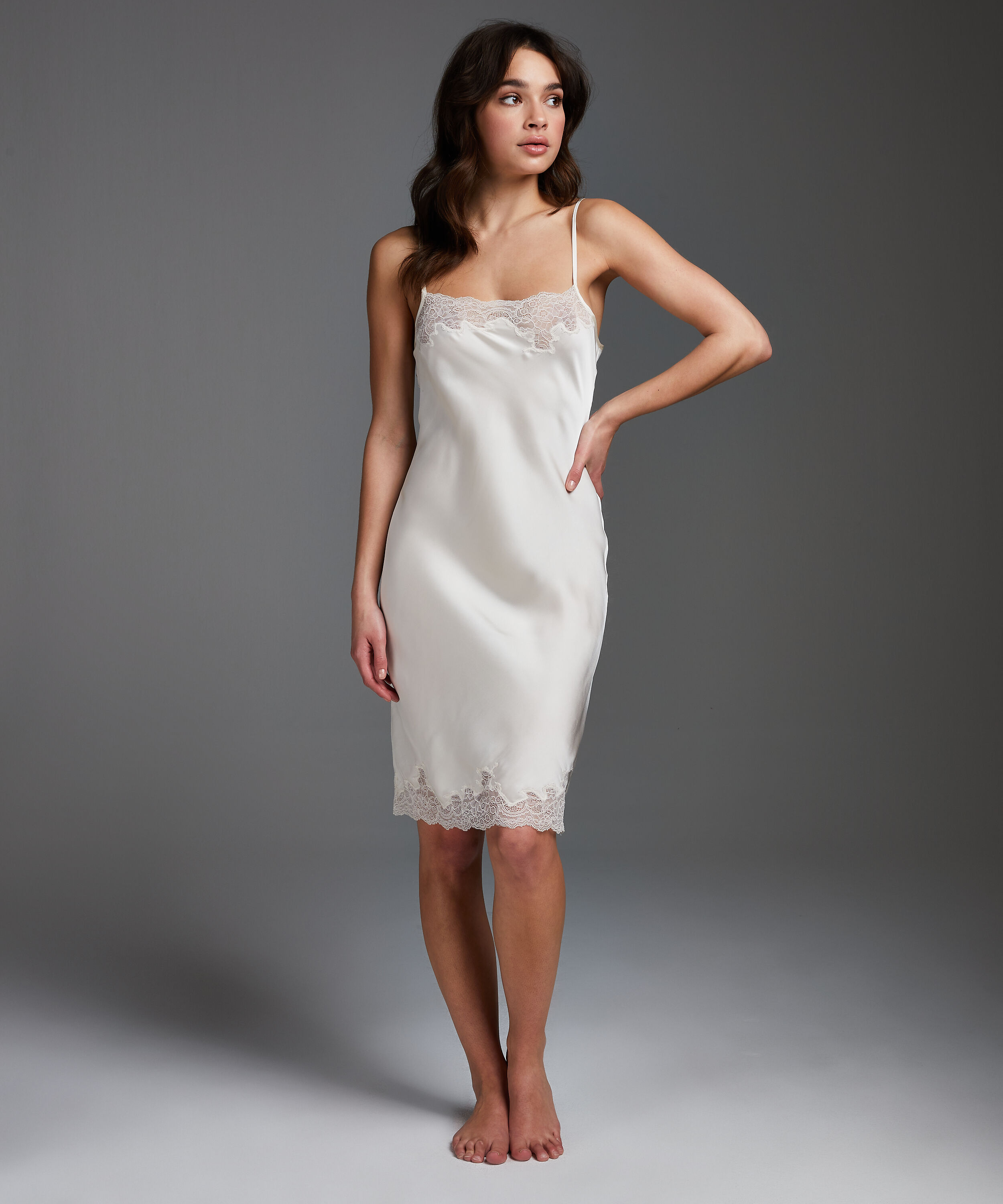 Slipdress Satin Lace, Beige