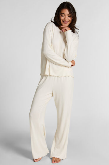Hunkemöller Pyjama Hose Loose Pointelle Weiß
