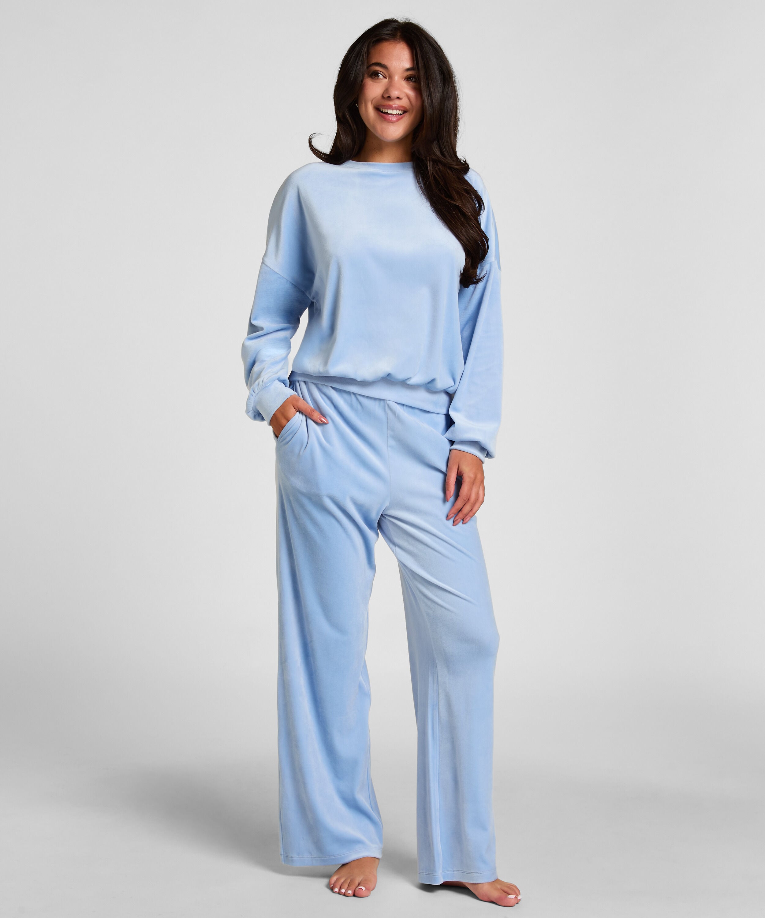 Pyjamahose aus Samt, Blau