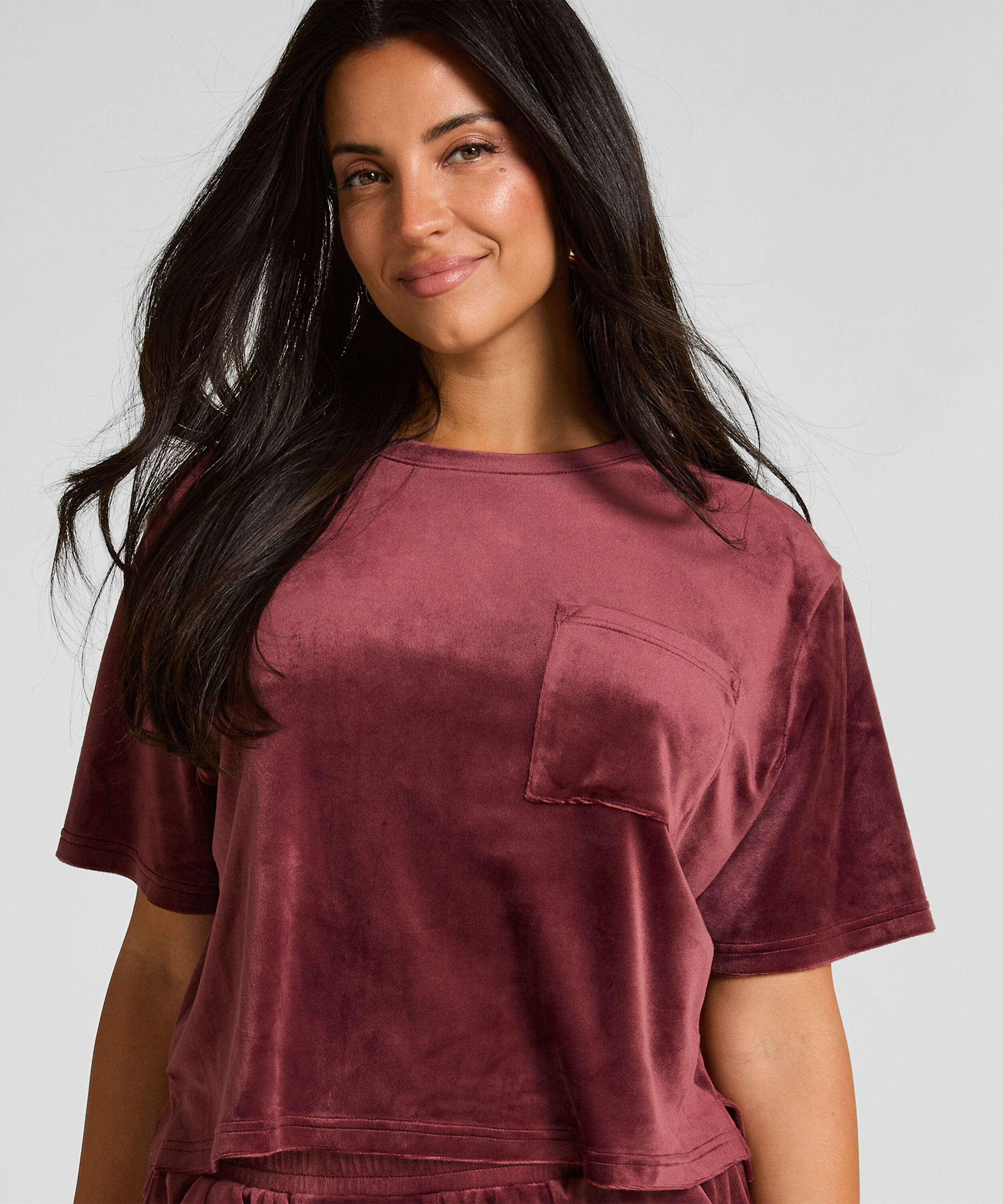 Top Velours Pocket, Rot