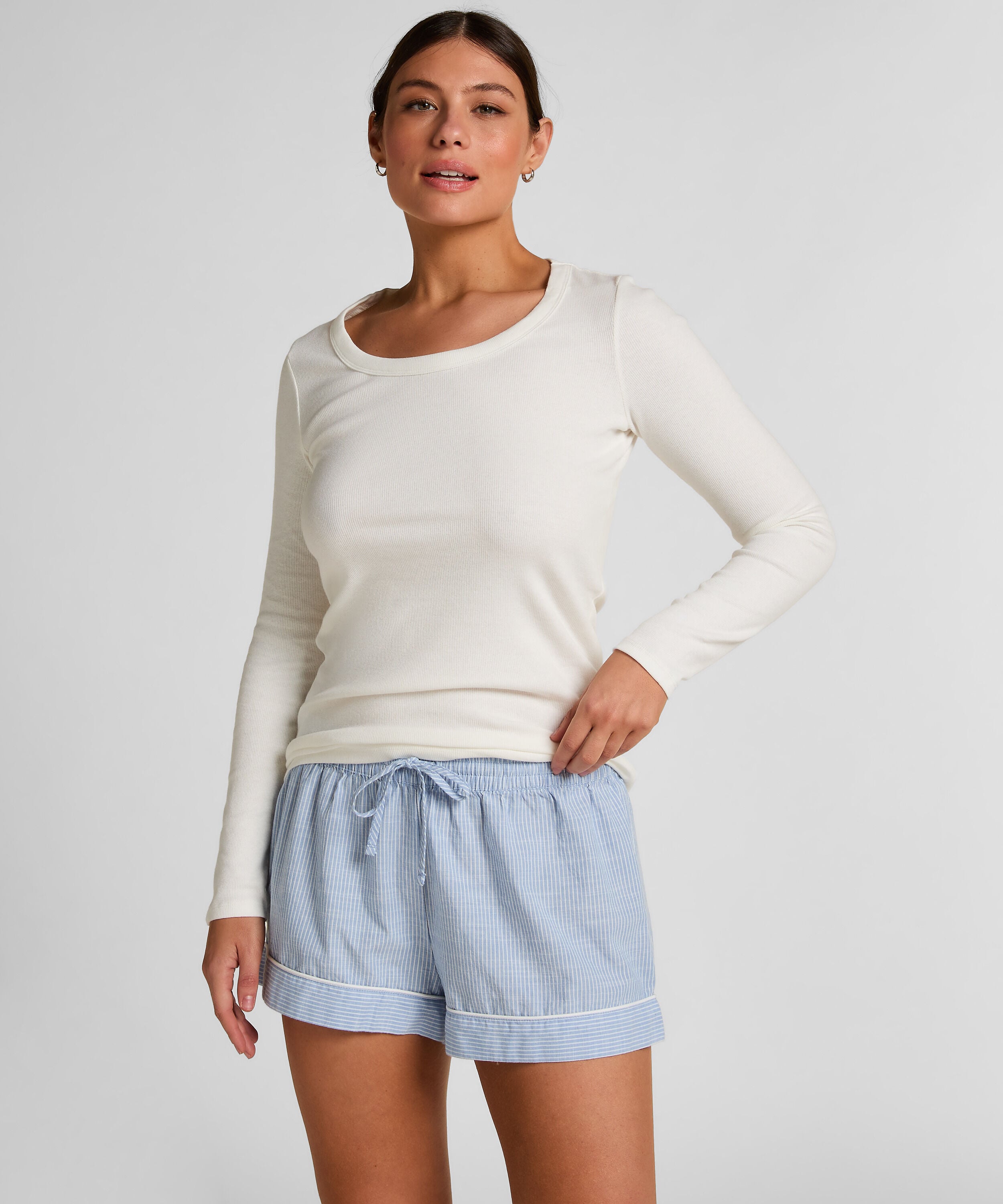 Pyjama Shorts Cotton Stripe, Blau