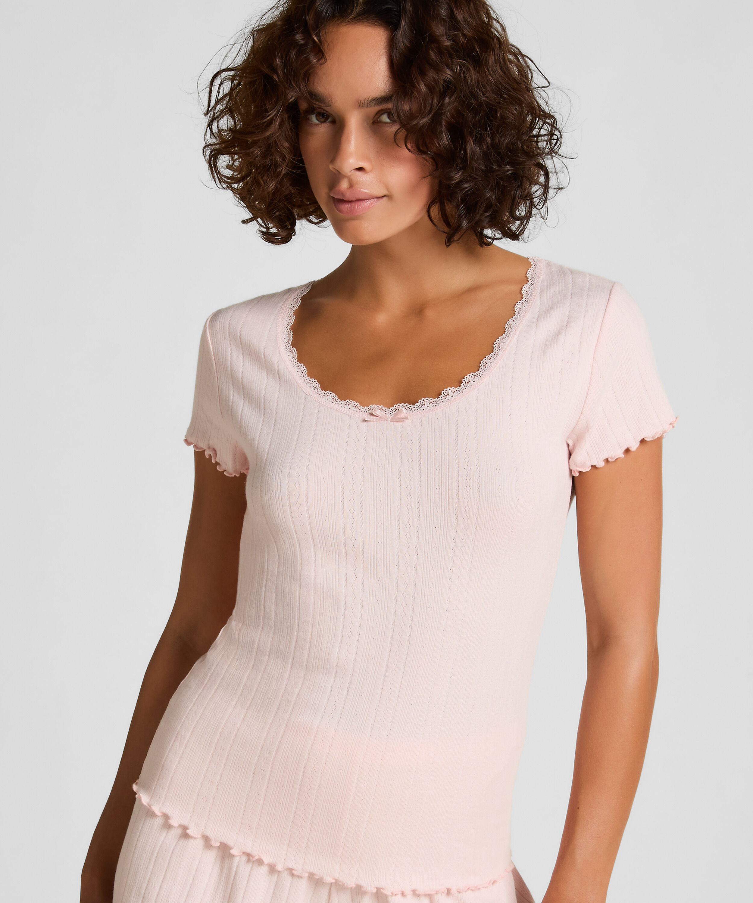 Pointelle-Top mit Spitze, Rose