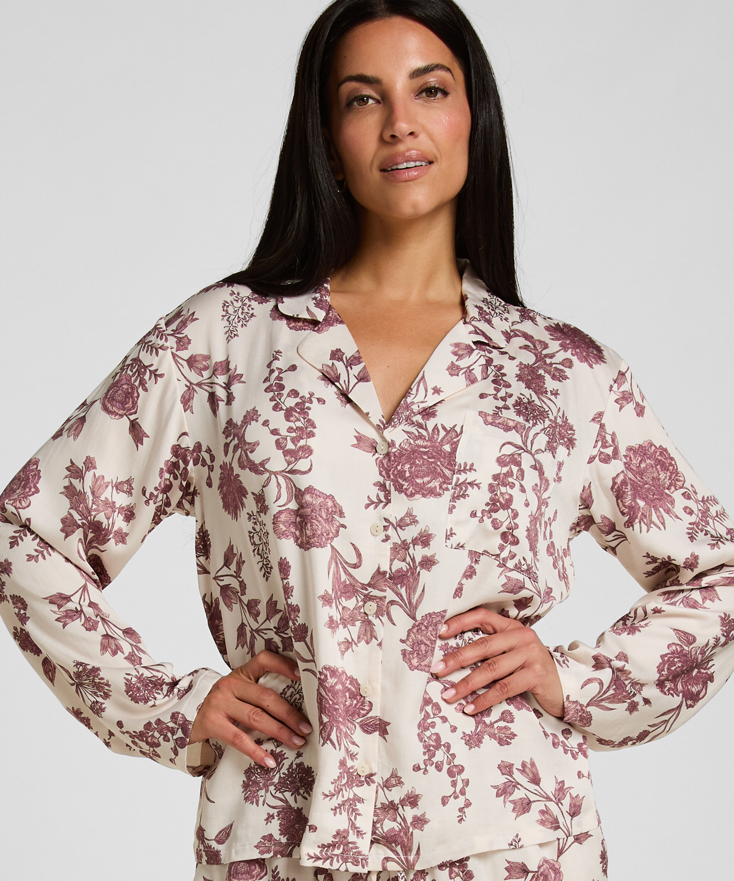 Pyjama Jacke Woven Print, Beige Pyjama Jacke Woven Print, Beige