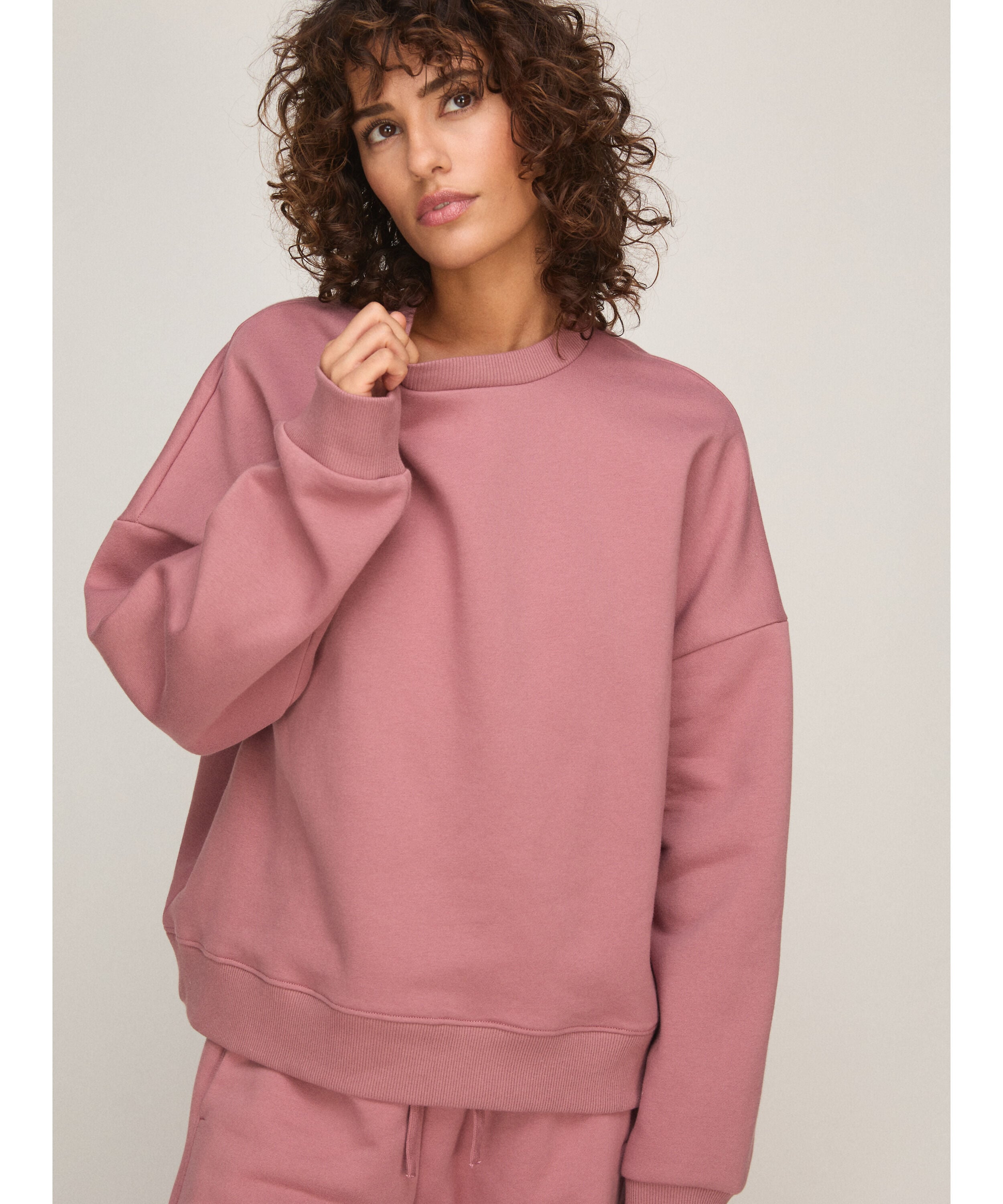 Sweat mit Rundhalsausschnitt aus angerautem Sweatstoff, Rose