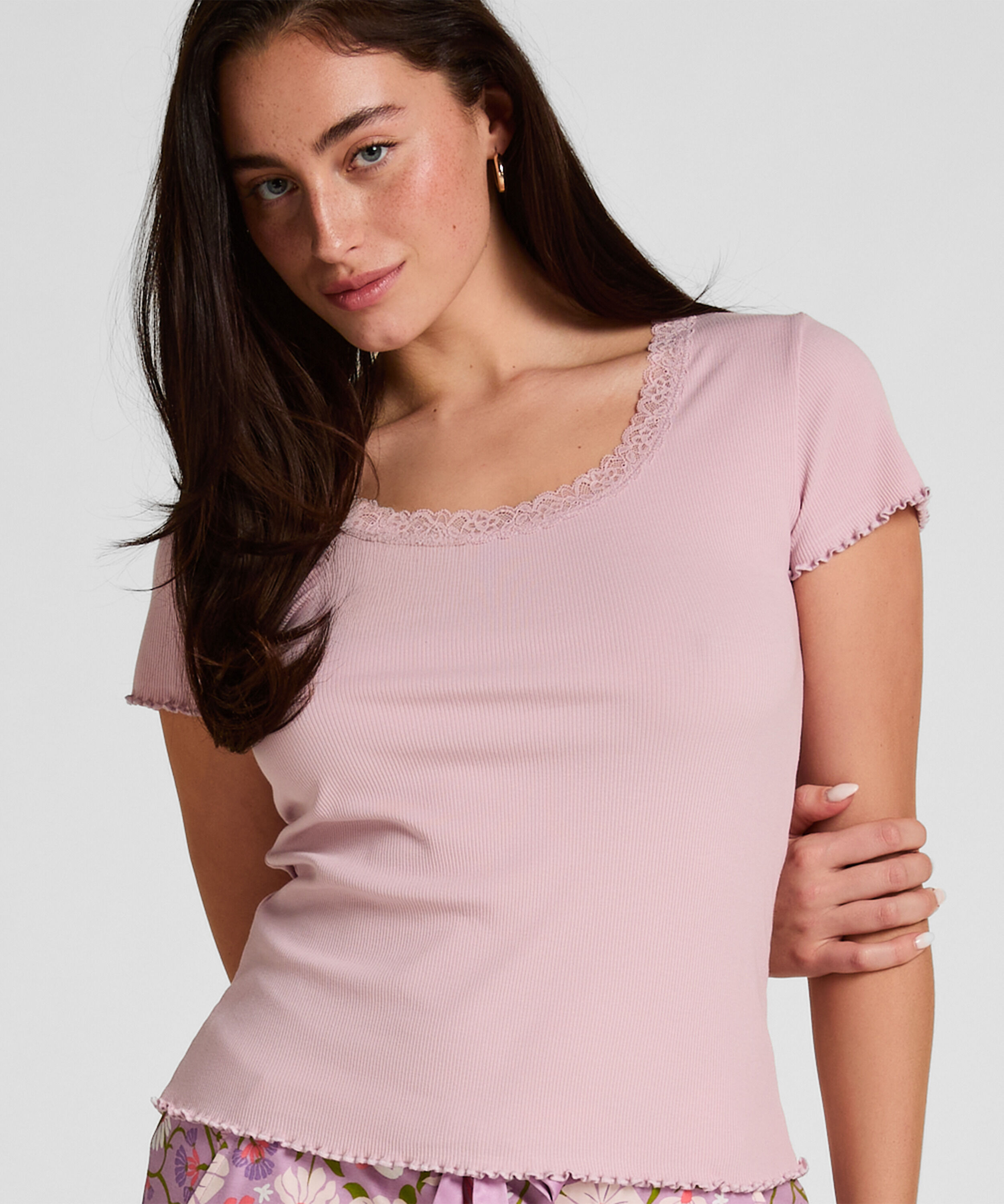 Pyjama-Oberteil Jersey Ripp, Rose