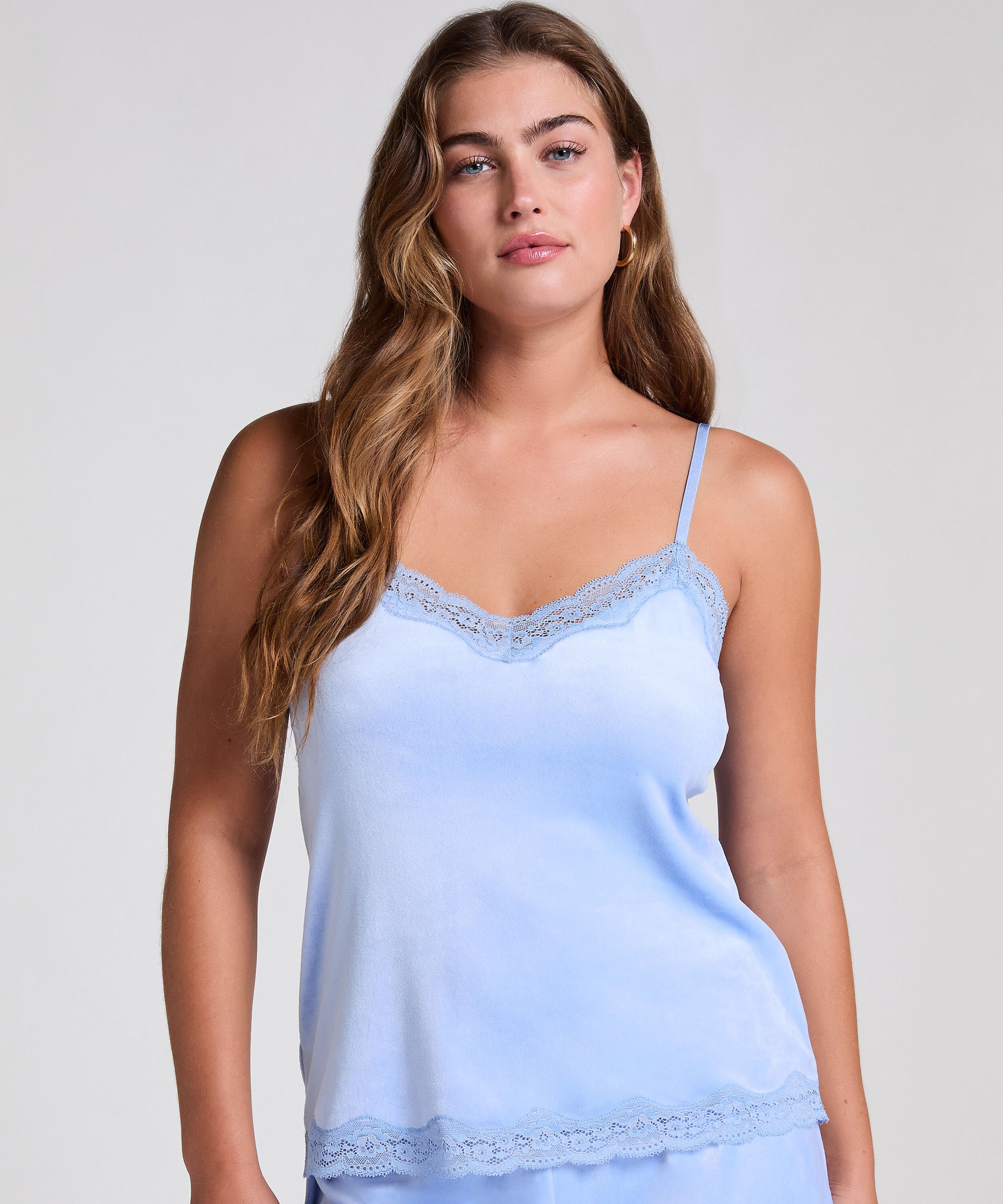 Cami Top Velours Lace, Blau