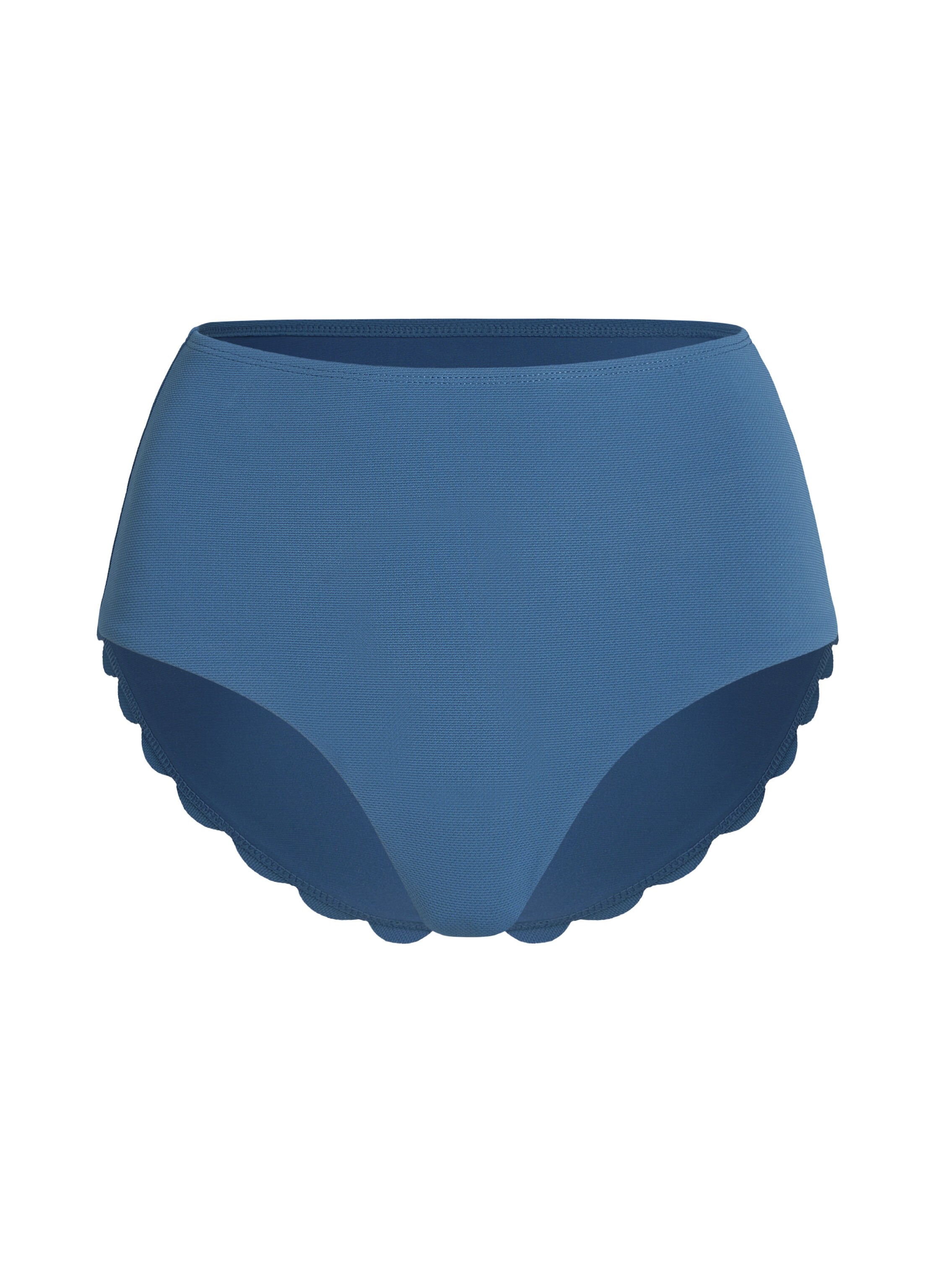Scallop High-Waist Rio-Bikini-Unterteil, Blau