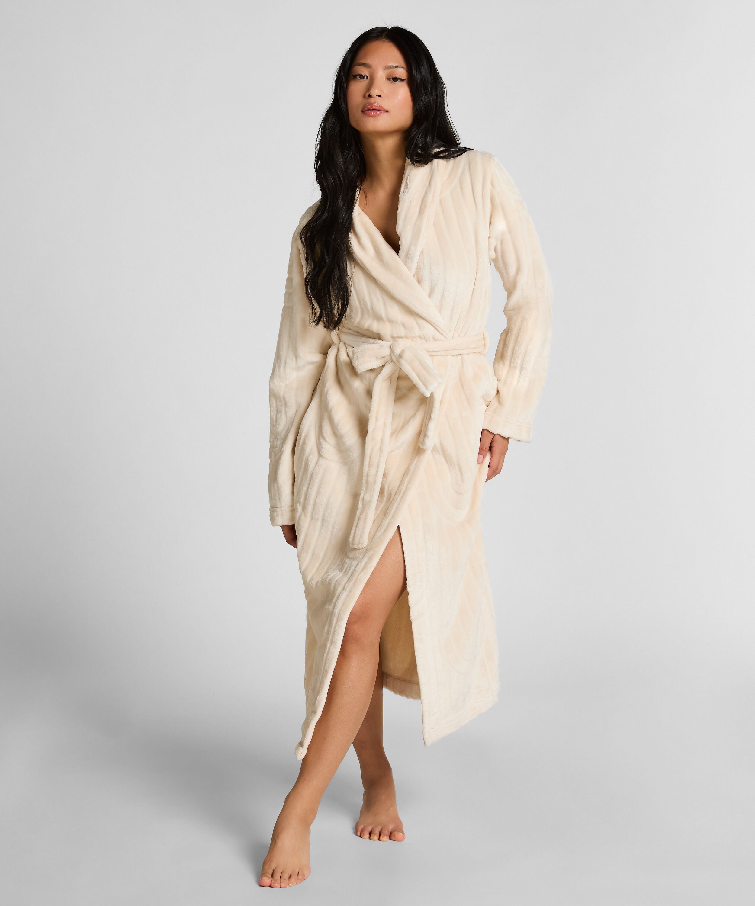 Bademantel lang Fleece, Weiß Bademantel lang Fleece, Weiß