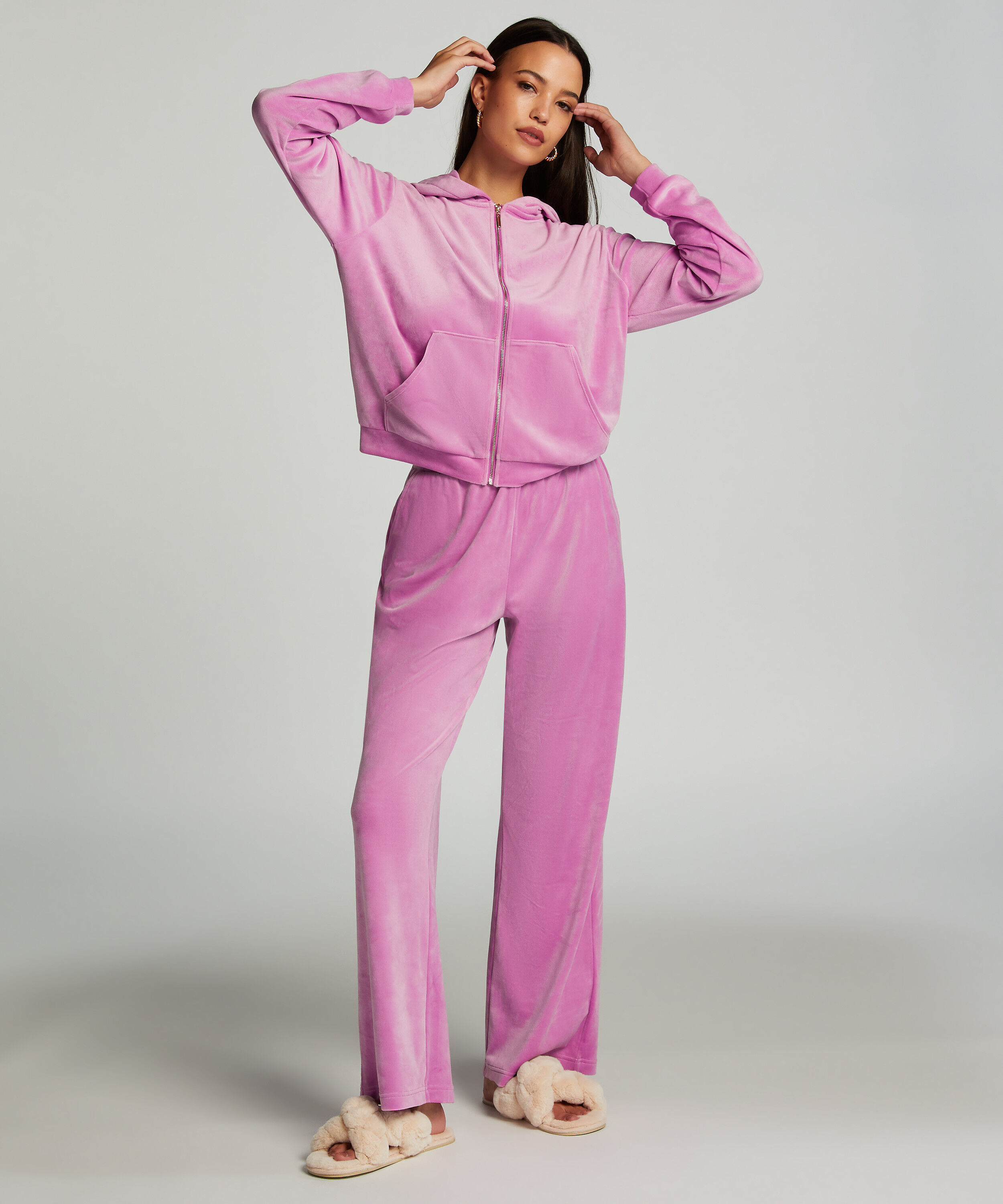 Tall Pyjamahose aus Velours, Rose