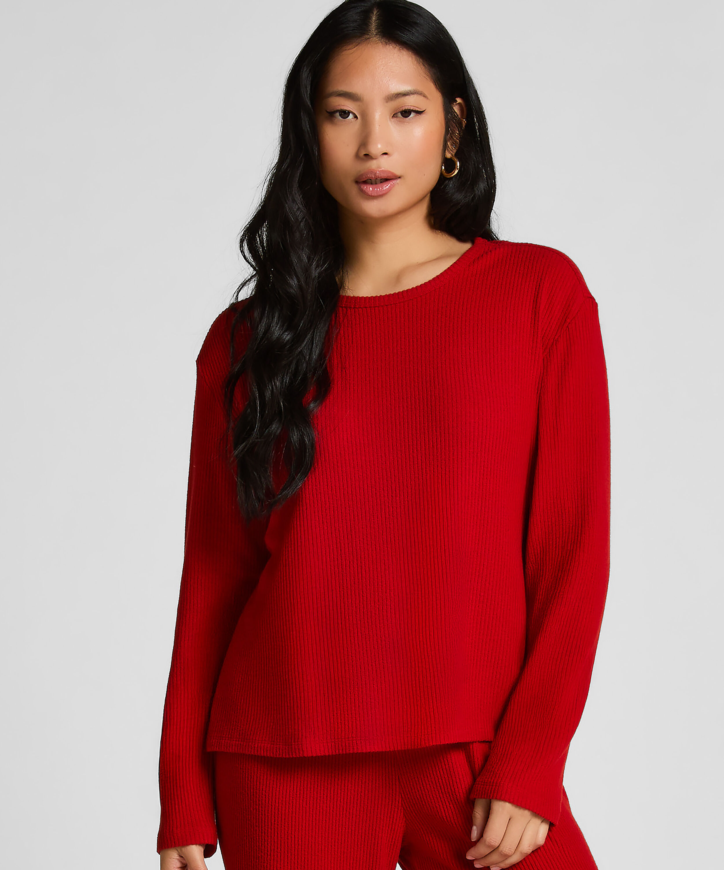 Langarm-Pyjamatop Jersey, Rot Langarm-Pyjamatop Jersey, Rot