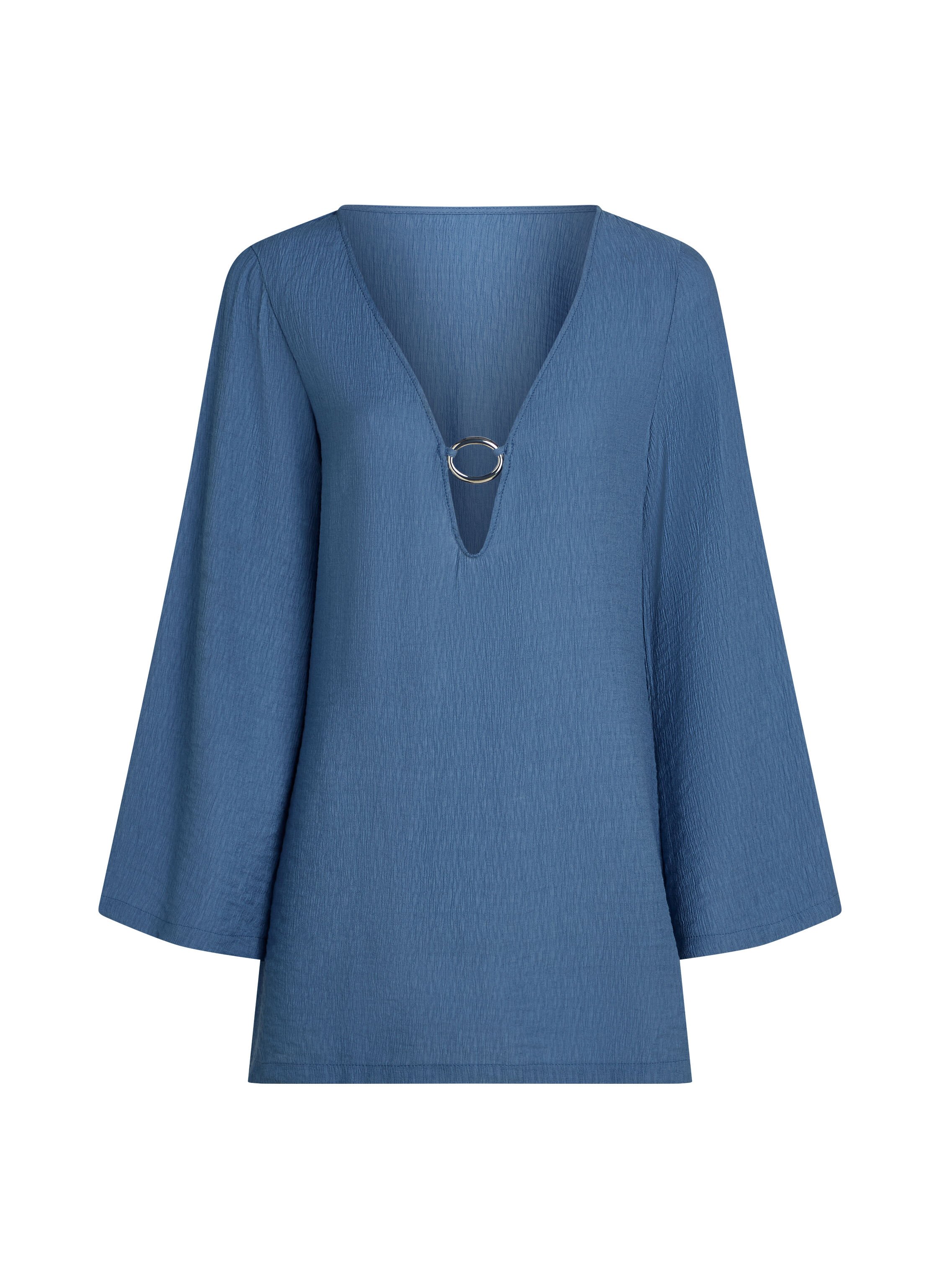 Langärmeliges Ringelkleid für den Strand, Blau