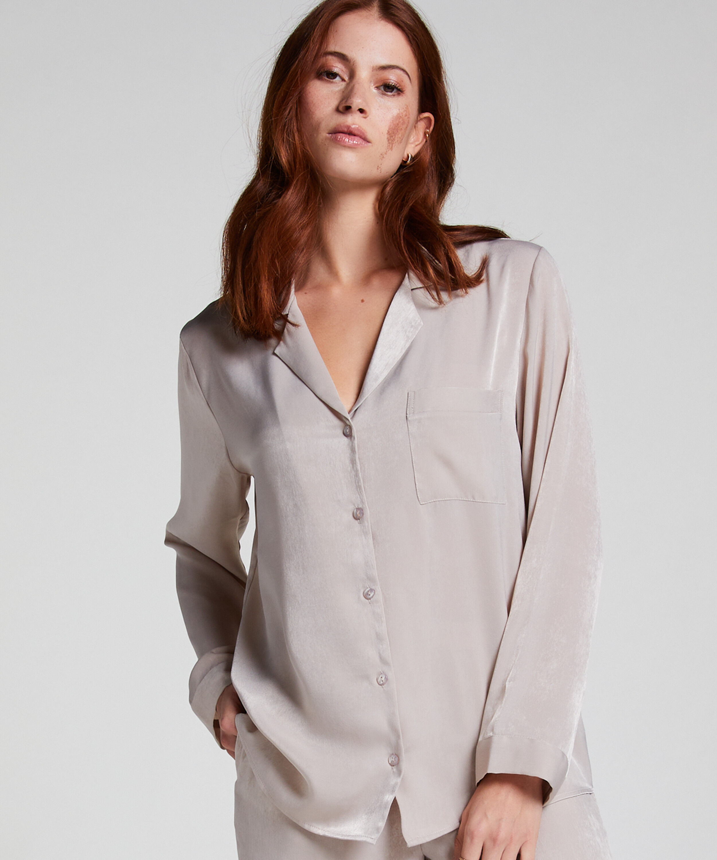 Langarmjacke Satin, Beige