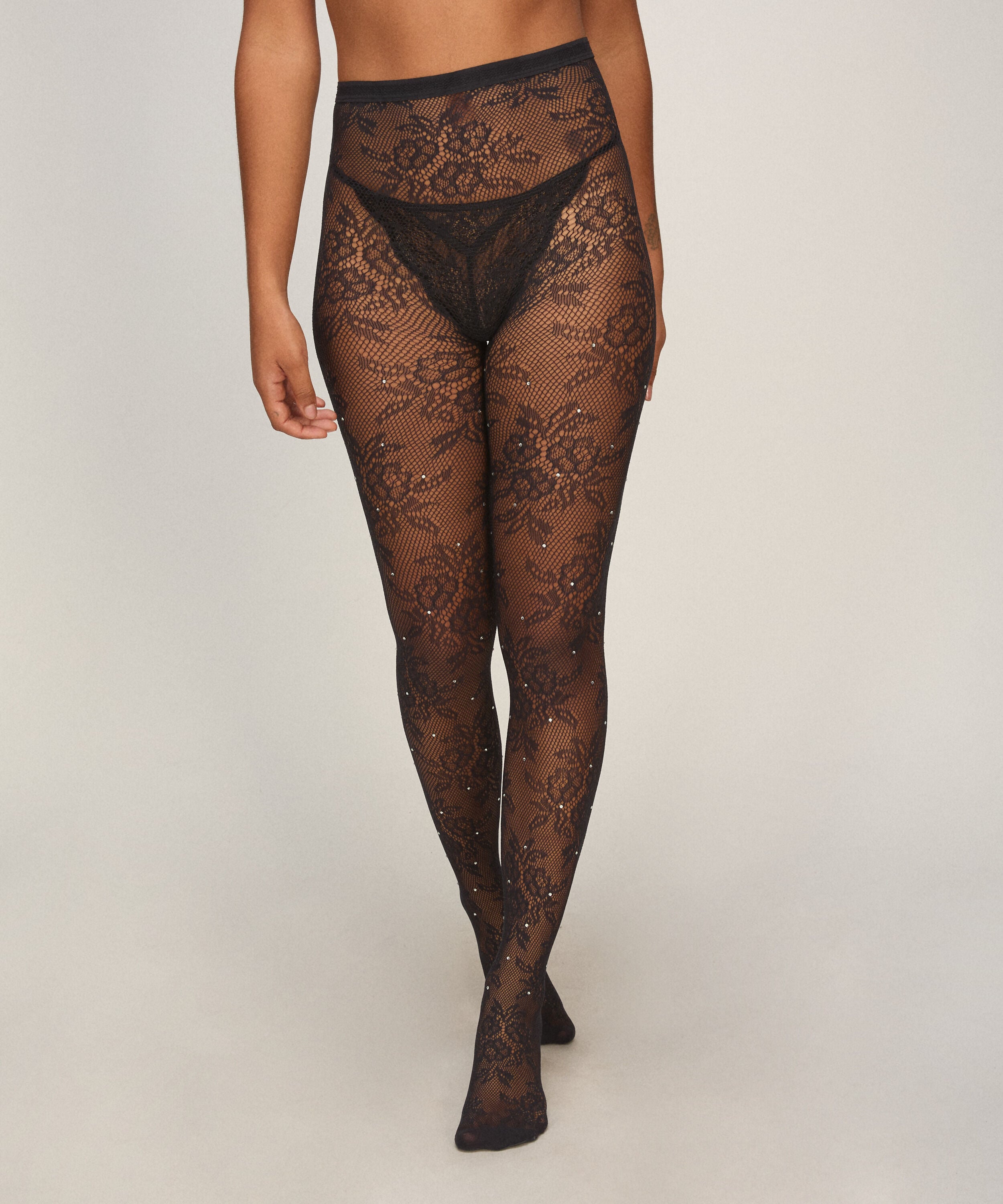 Tight Allover Lace Rhinestones, Schwarz Tight Allover Lace Rhinestones, Schwarz