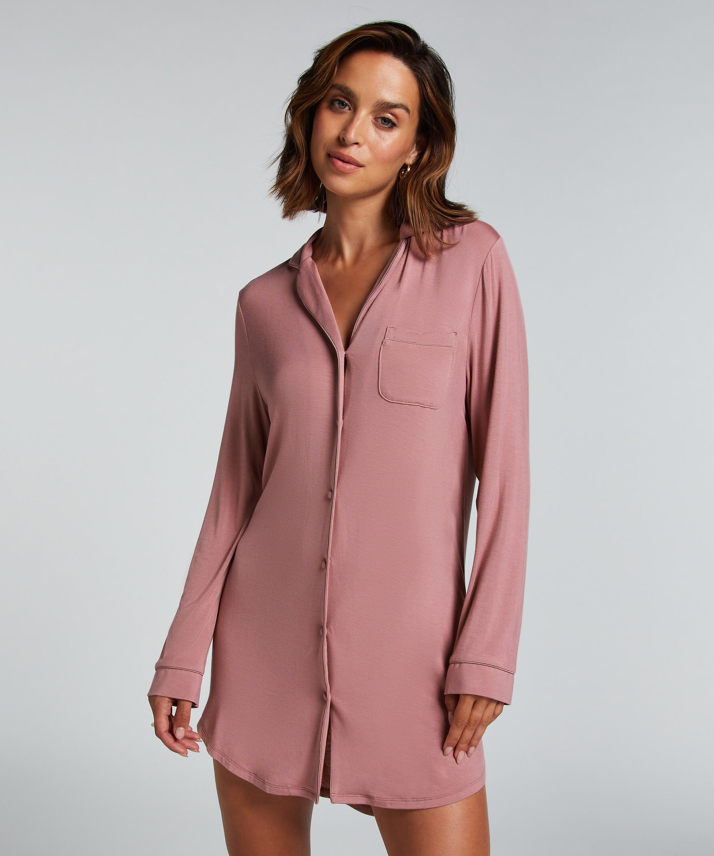 Langärmeliges Jersey-Hemdkleid Essential, Rose