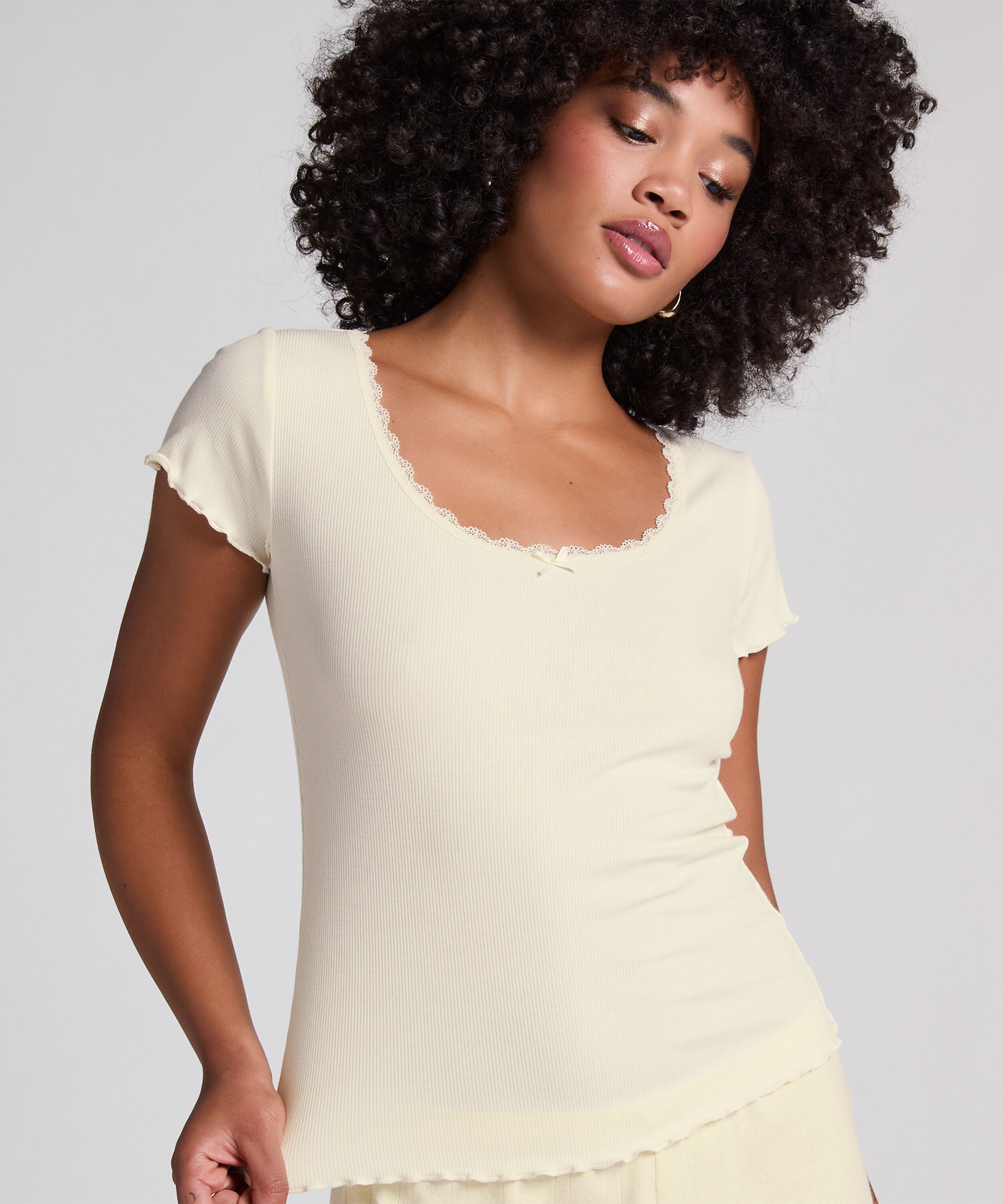 Geripptes Jersey-Top, Gelb