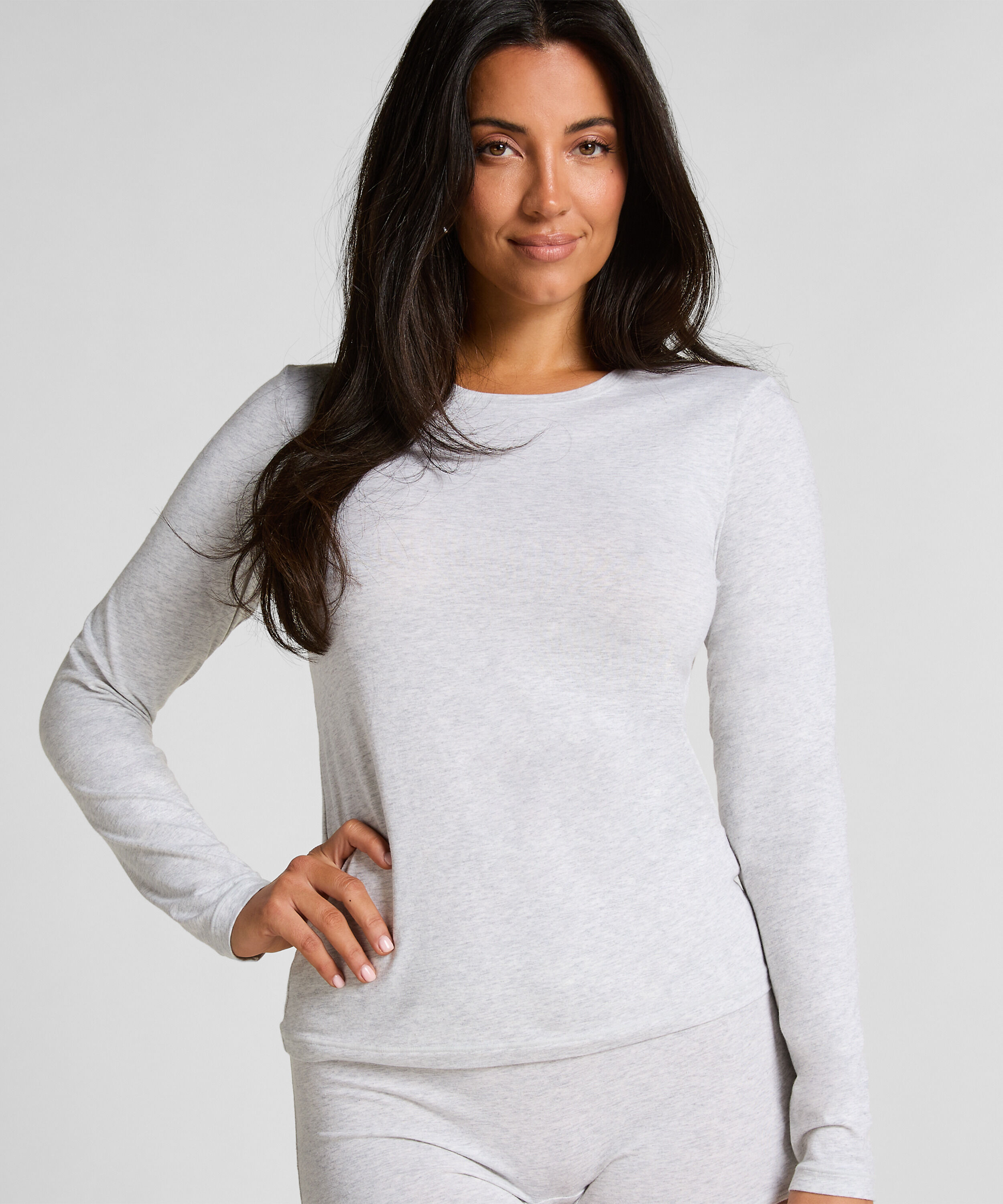 Langarmshirt aus weicher Baumwolle, Grau Langarmshirt aus weicher Baumwolle, Grau