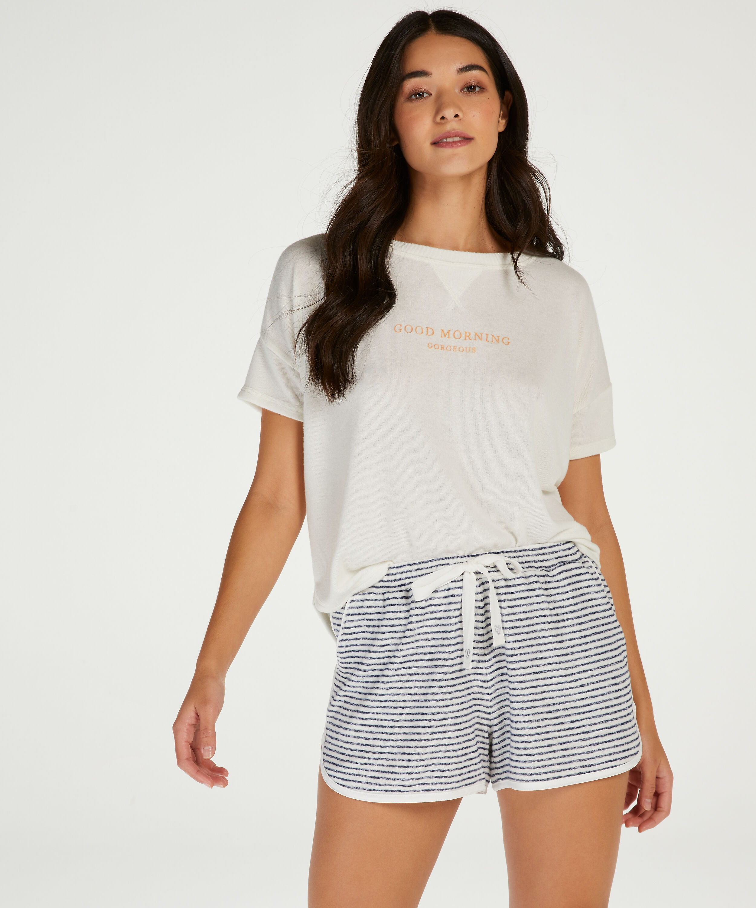 Kurze Pyjamahose Brushed Stripe, Grau