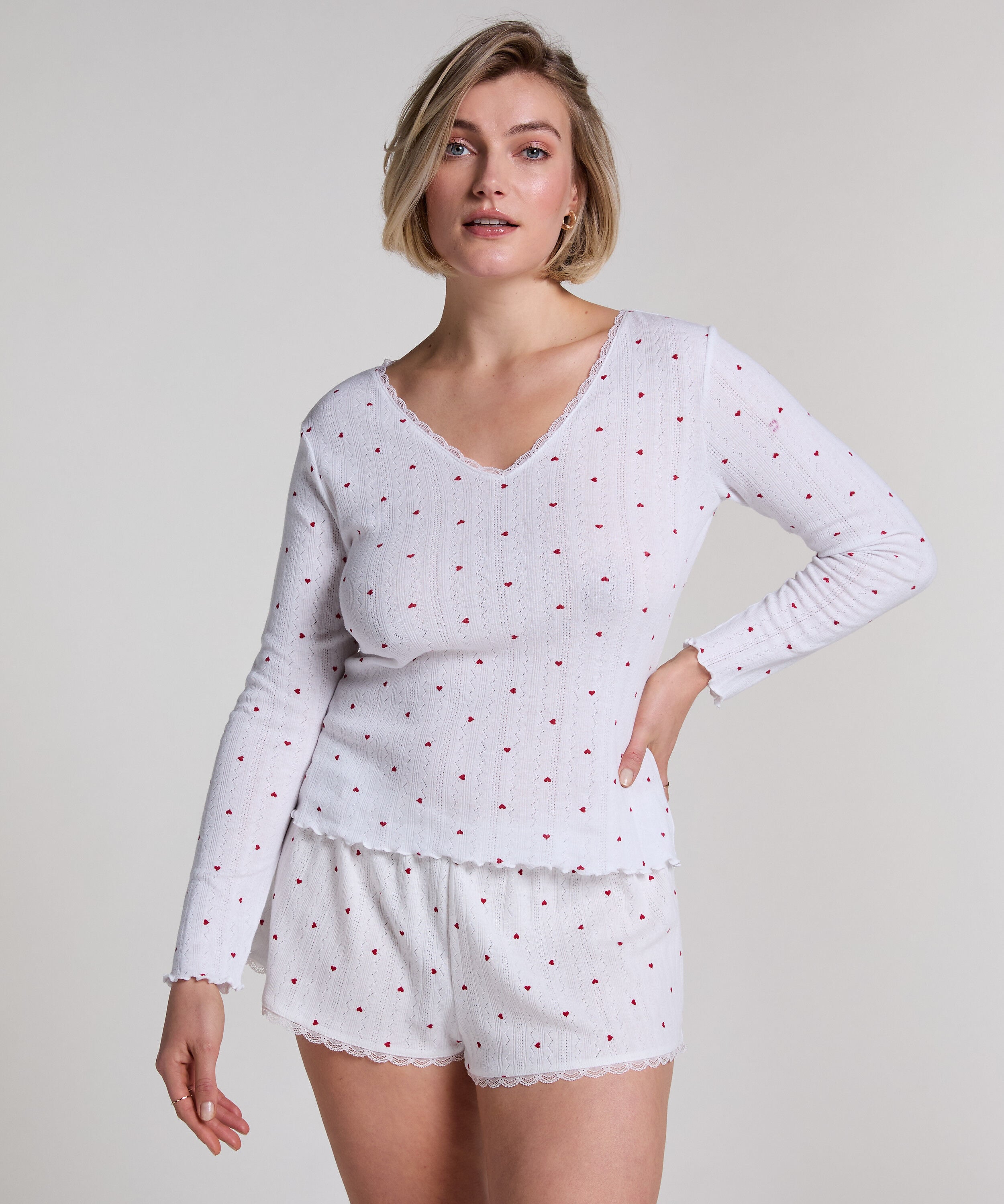 Langärmeliges Pyjamatop Pointelle