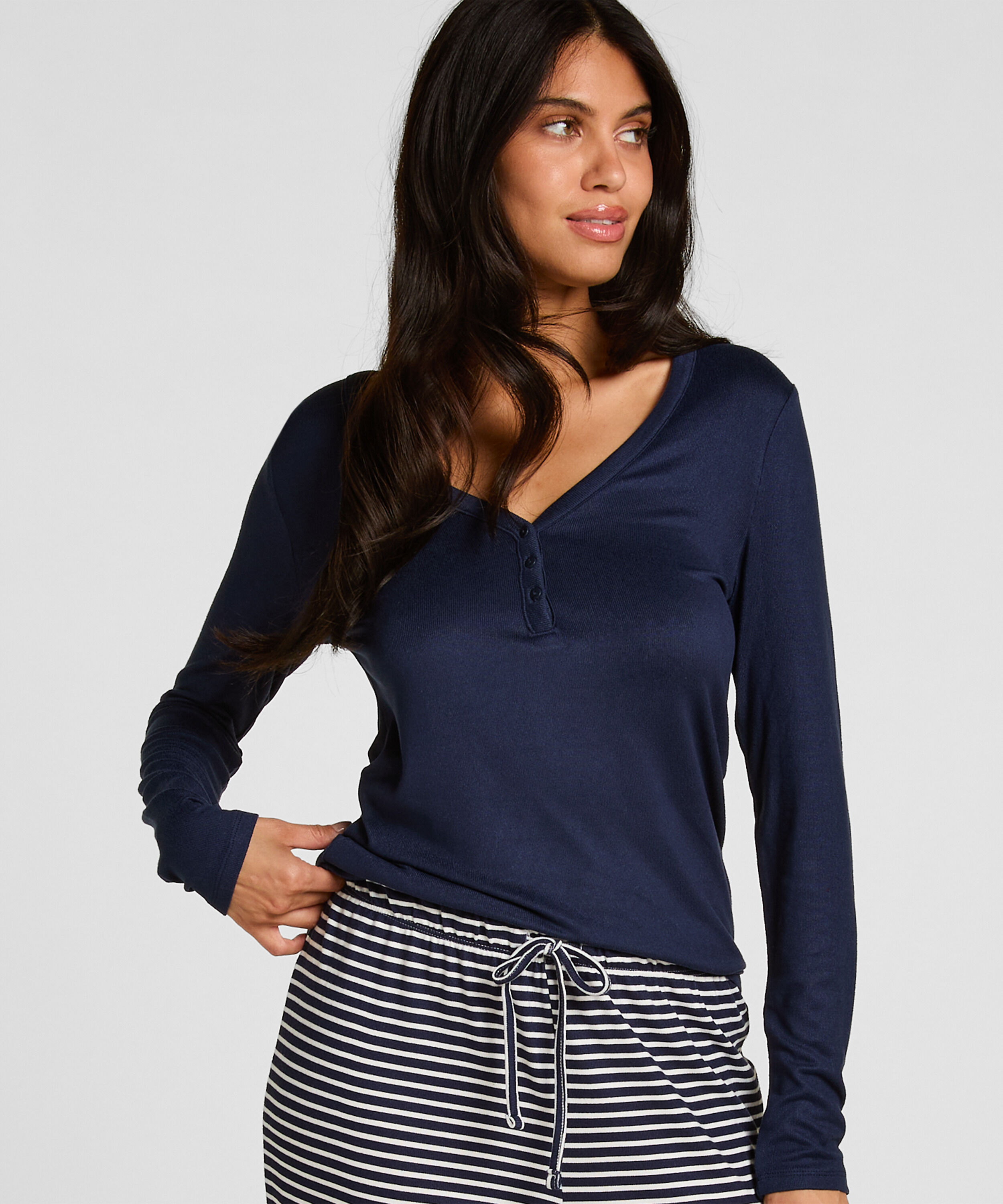 Henley Pyjama-Oberteil, Blau Henley Pyjama-Oberteil, Blau