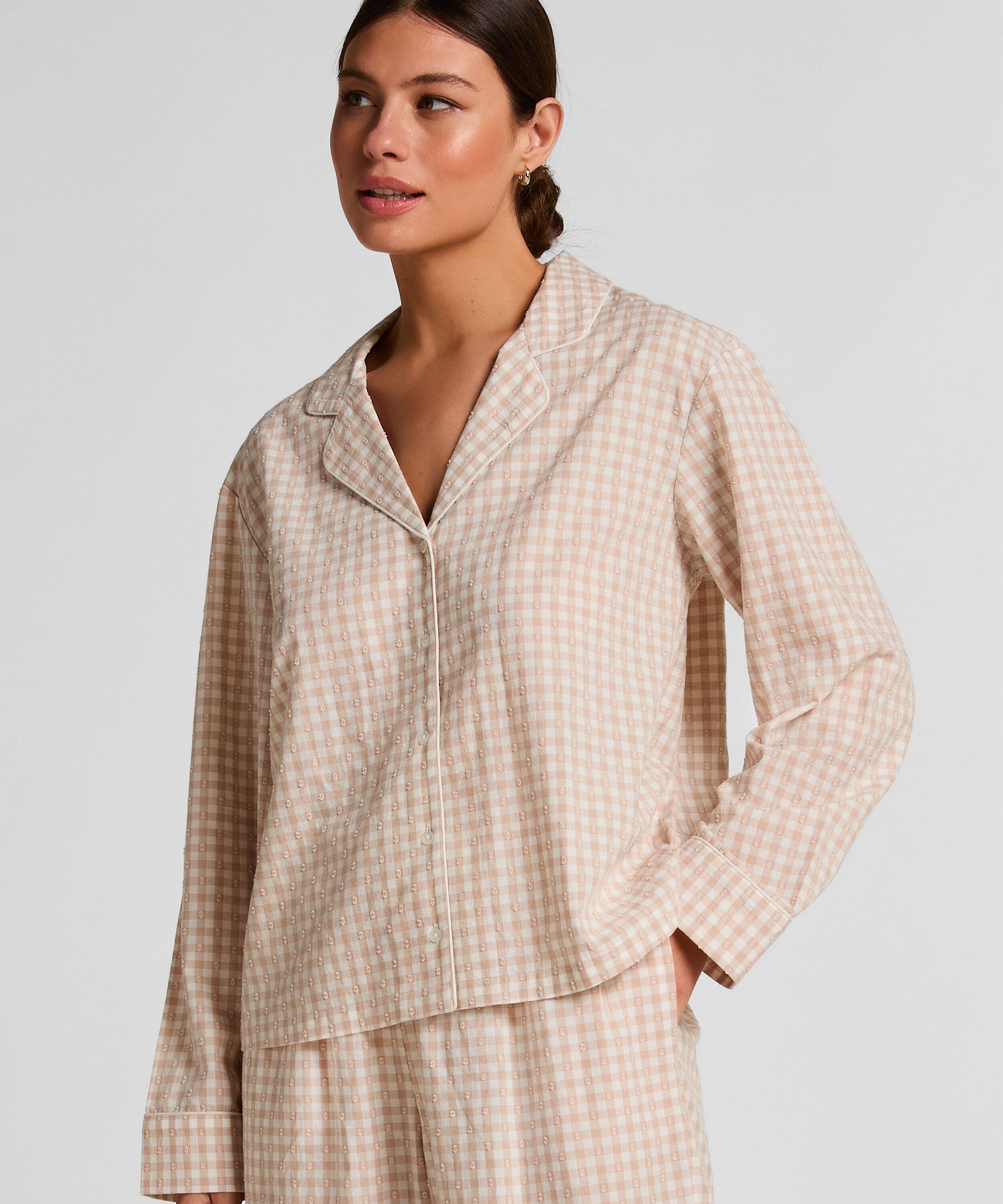 Dobby Pyjama-Jacke aus Gewebter Baumwolle, Beige Dobby Pyjama-Jacke aus Gewebter Baumwolle, Beige