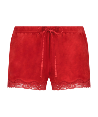 Shorts aus Velours mit Spitze, Rot