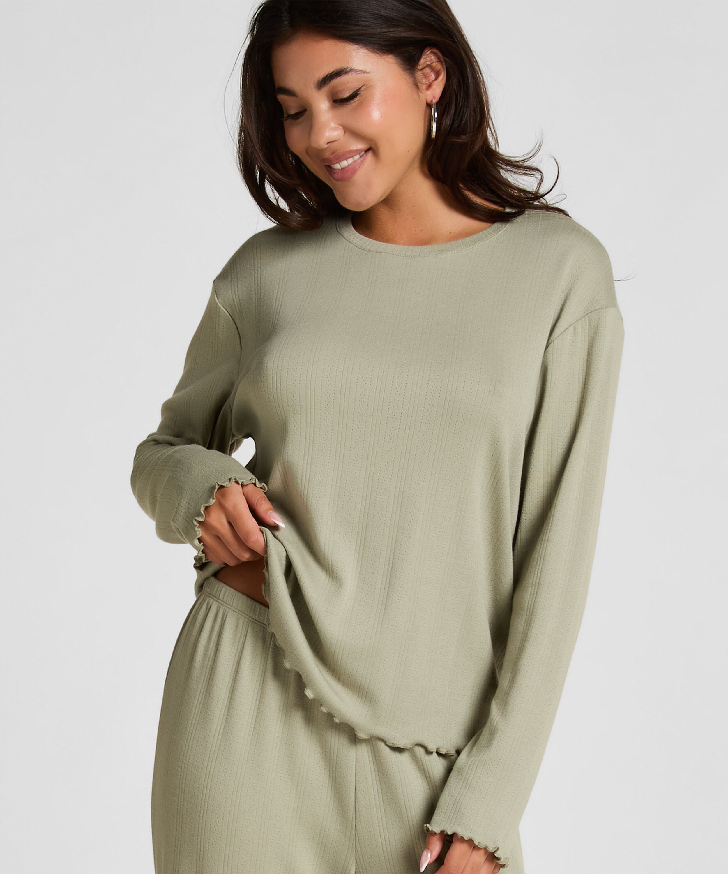 Pyjama Top Loose Pointelle, Grün