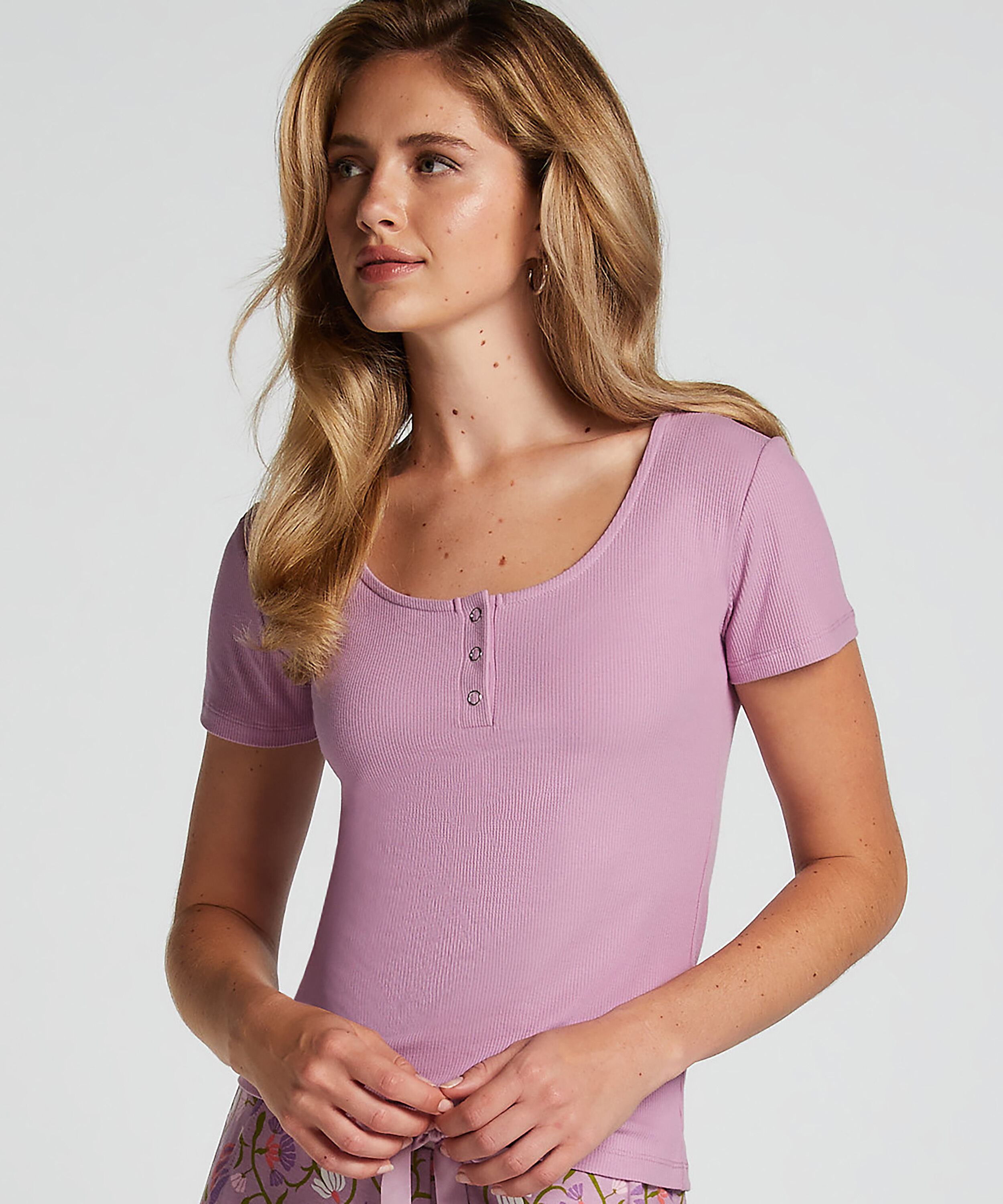 Kurzärmeliges Pyjama-Top Henley, Lila