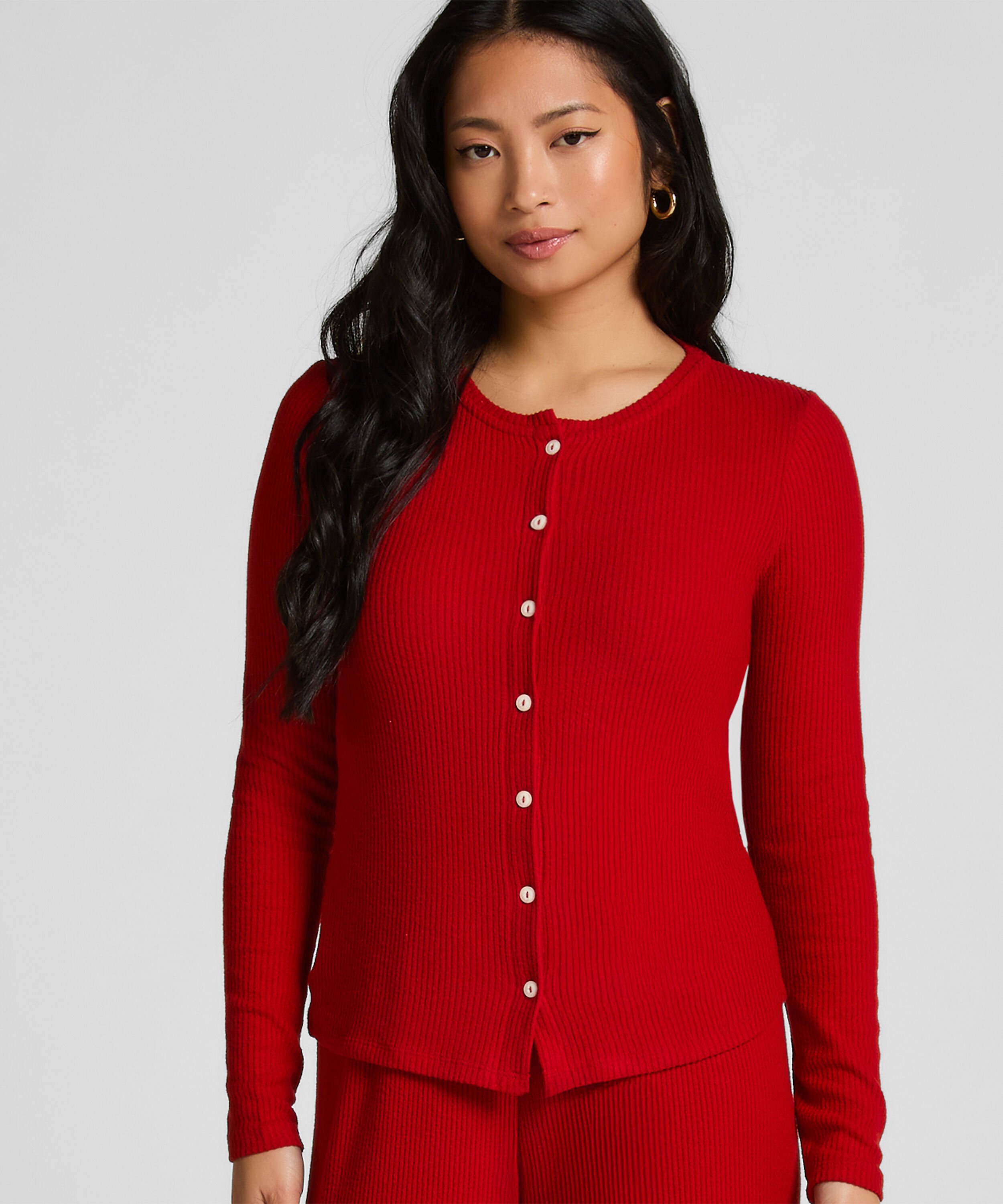 Gerippte Jersey-Strickjacke, Rot