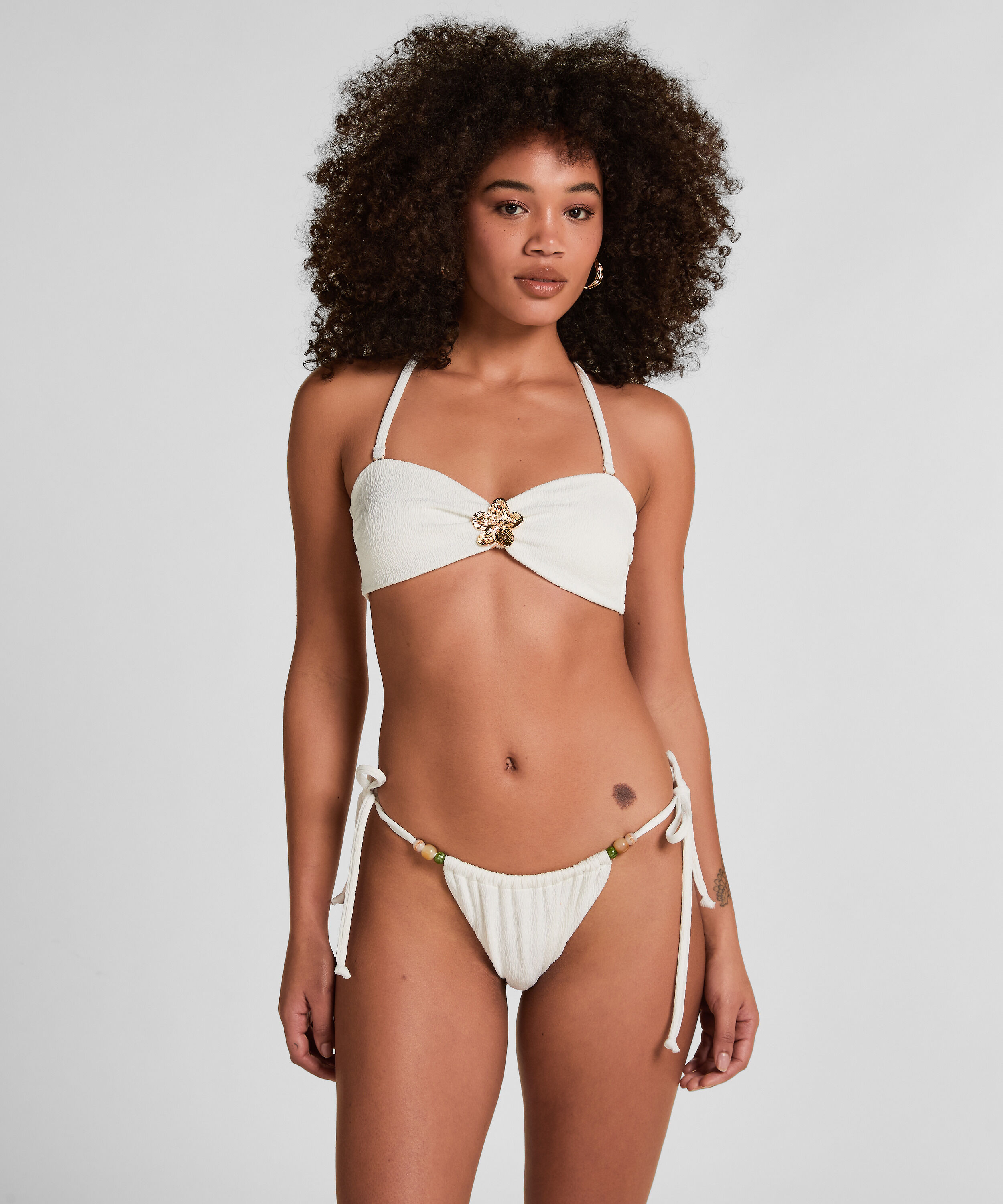 Hoch geschnittener Bikinihose Crinkle, Weiß Hoch geschnittener Bikinihose Crinkle, Weiß