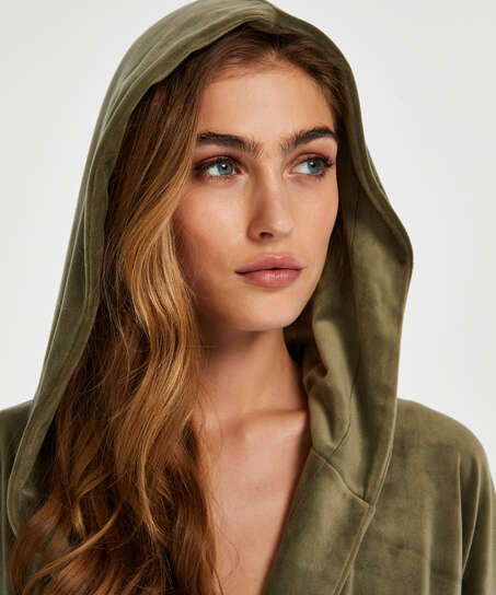 Kurzer Bademantel Velours, gr&uuml;n