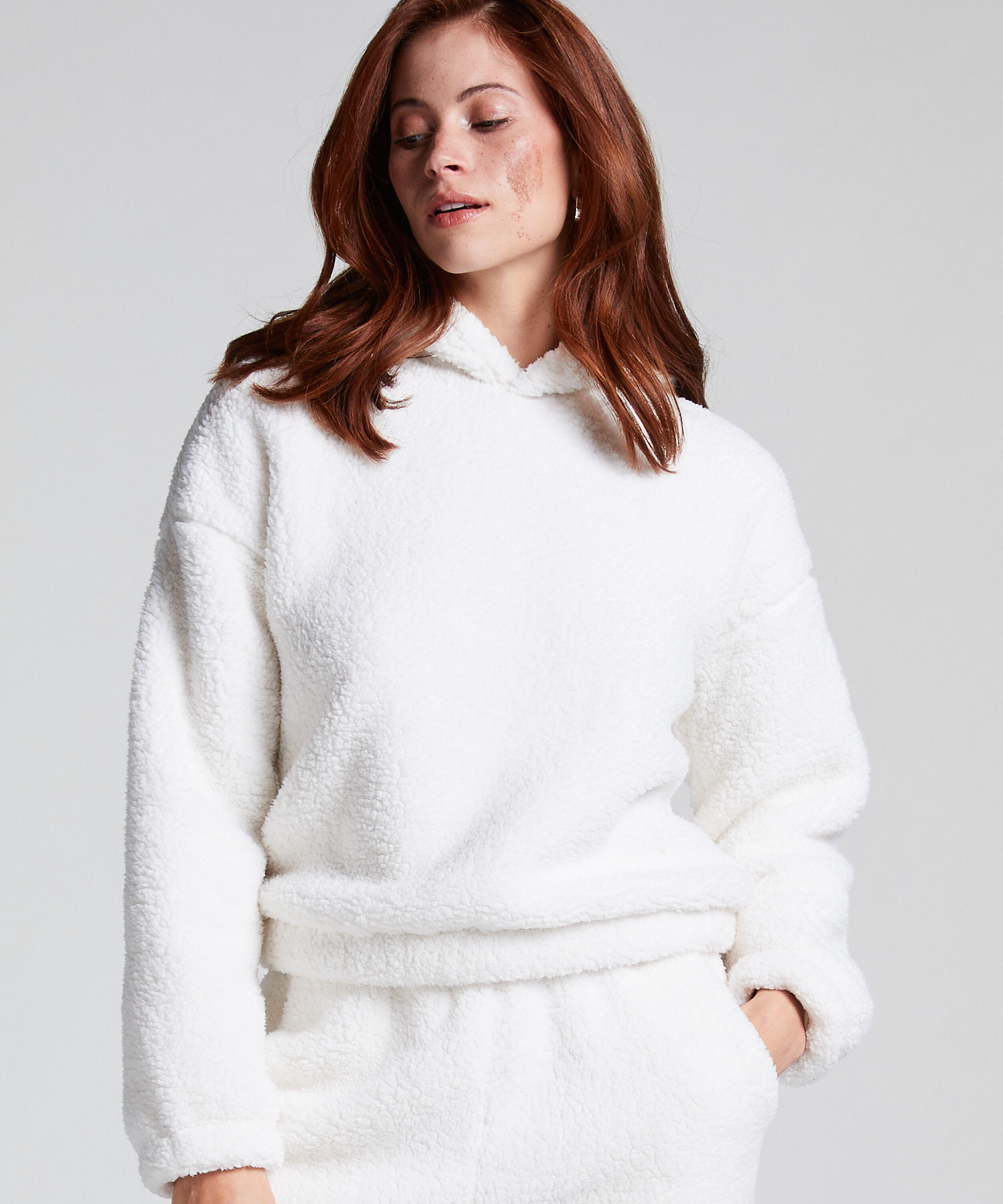 Hoodie aus Fleece Snuggle, Weiß